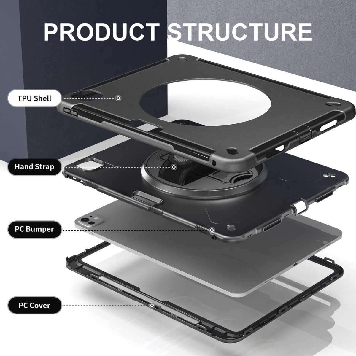 4smarts Tablet-Hülle »Rugged Case GRIP für Apple iPad Pro 13 (M4, 2024)«, Backcover, Schutzhülle, Handyschutzhülle, Case, Schutzcase, stoßfest