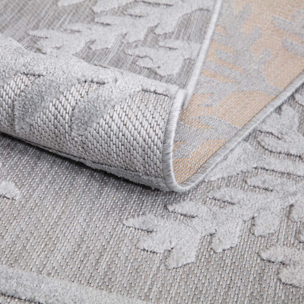 Teppich CARPET CITY "In-& Outdoorteppich Santorini 411, 3D-Effekt, Boho-Optik", grau, H:5mm Ø:200cm, Polypropylen, Teppiche, Teppich, Wetterfest & UV-beständig für Terrasse, Balkon, Küche, Flur 3