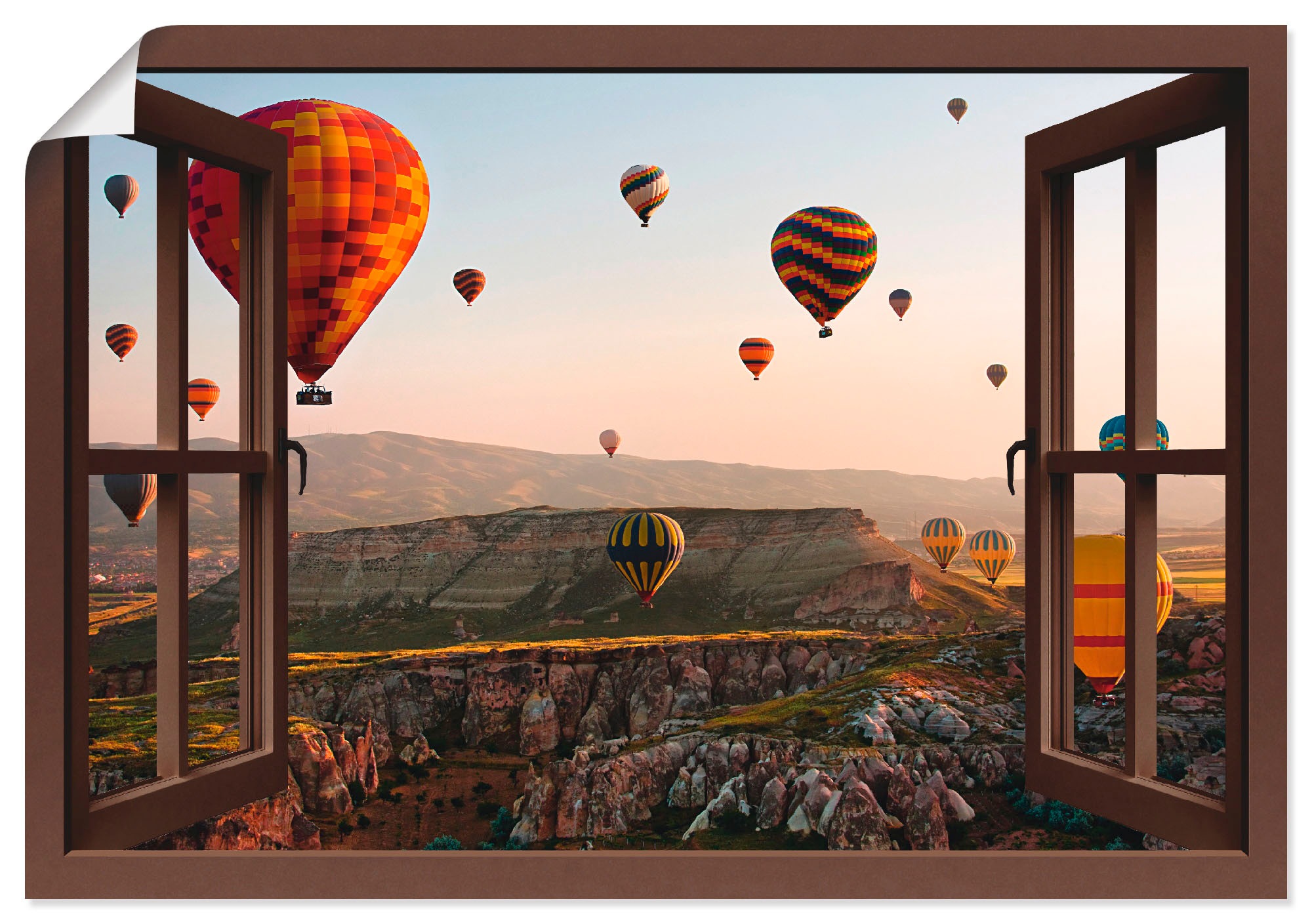 Artland Wandbild "Fensterblick Kappadokien Ballonfahrt", Ballonfahren, (1 S günstig online kaufen