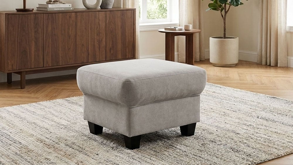 OTTO home Hocker "Sillkeborg 59 x 59 cm, kompakt, komfortabel & mit Holzfüßen" aus pflegeleichtem, weichem Luxus-Microfaser