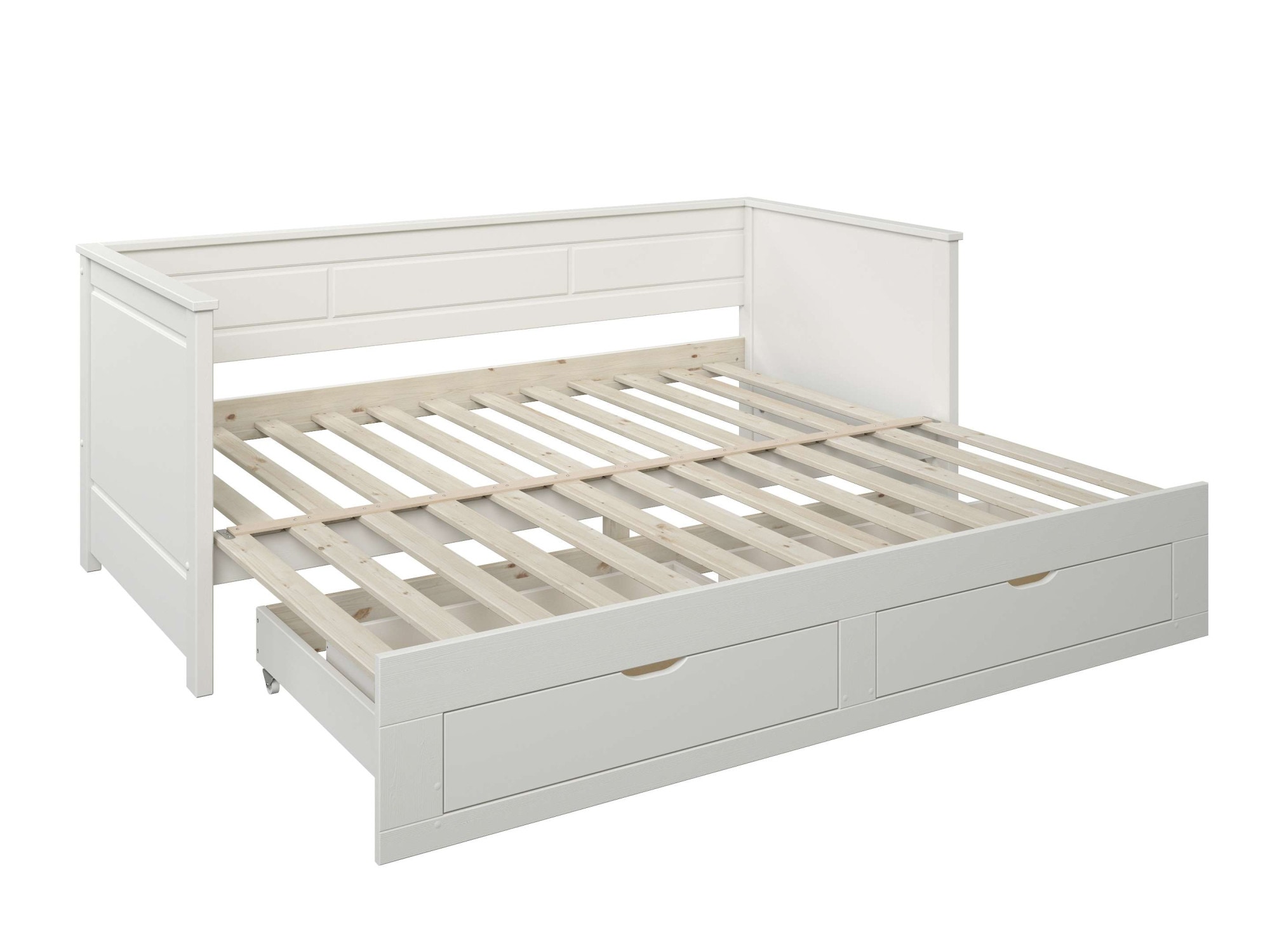 Home affaire Ausziehbett »Leorben, OTTOs Choice, Daybed, Jugendbett, Landhausstil, Massivholz«, (B/H/T ca. Liegefläche von 90cm auf 180cm ausziehbar 100x82x210cm), Liegefläche ausziehbar, 2 Schubladen, inkl. Lattenroste, Stauraumbett