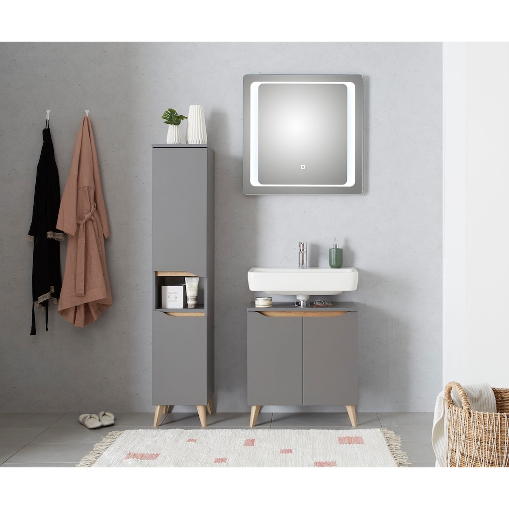Saphir Badmöbel-Set »Quickset 3-teilig, Waschbeckenunterschrank mit LED-Spiegel«, (3 St.)