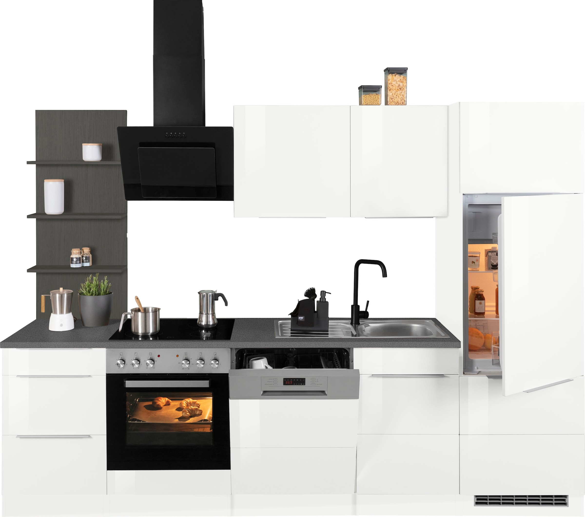 KOCHSTATION Küchenzeile »KS-Brindisi«, Breite 280 cm, wahlweise mit E-Geräten, mit MDF-Fronten und Regal