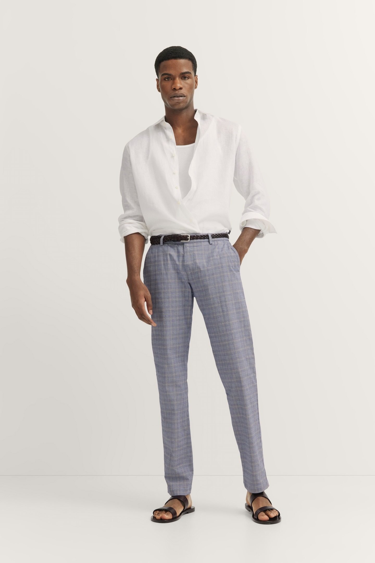 Chinohose BUGATTI, Herren, Gr. 32, Länge 32, blau (350, blau), 97% Baumwolle, 3% Elasthan, kariert, normal, Hosen Chinohose, mit körpernaher Passform 3