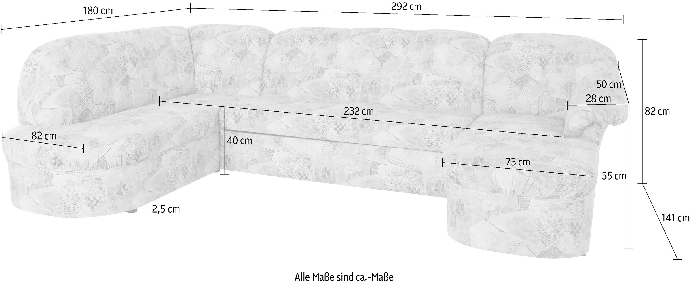 DOMO collection Wohnlandschaft »Pegnitz, zeitlos und modern, mit attraktiver Rückensteppung, U-Form«, wahlweise mit Bettfunktion
