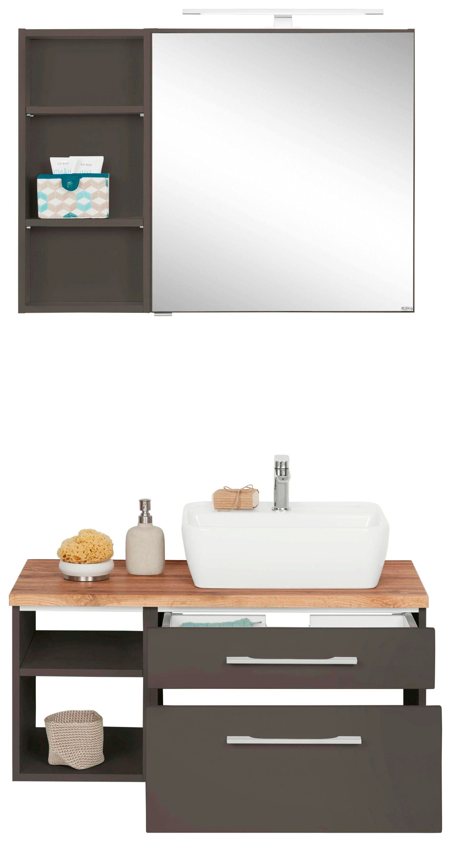 welltime Badmöbel-Set "Davos" 3 Stk. tlg. Spiegelschrank, Regal und Waschti günstig online kaufen