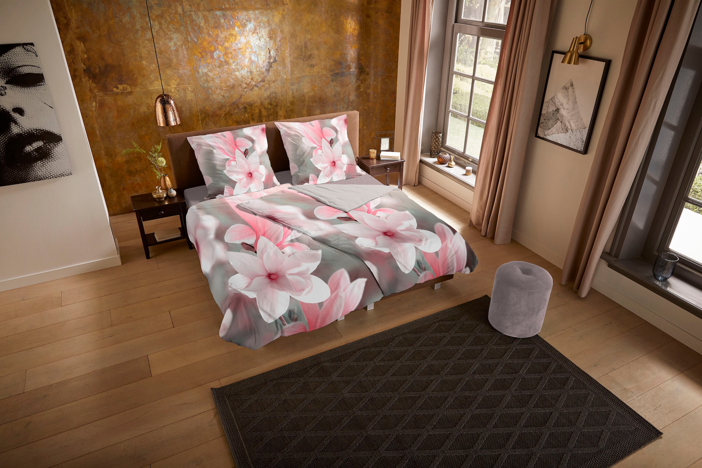 PURE luxury collection Wendebettwäsche "Magnalia" 2 Stk. 135x200, Pflegeleicht, Reißverschluss, Wendeoptik, Blumen, Magnolie