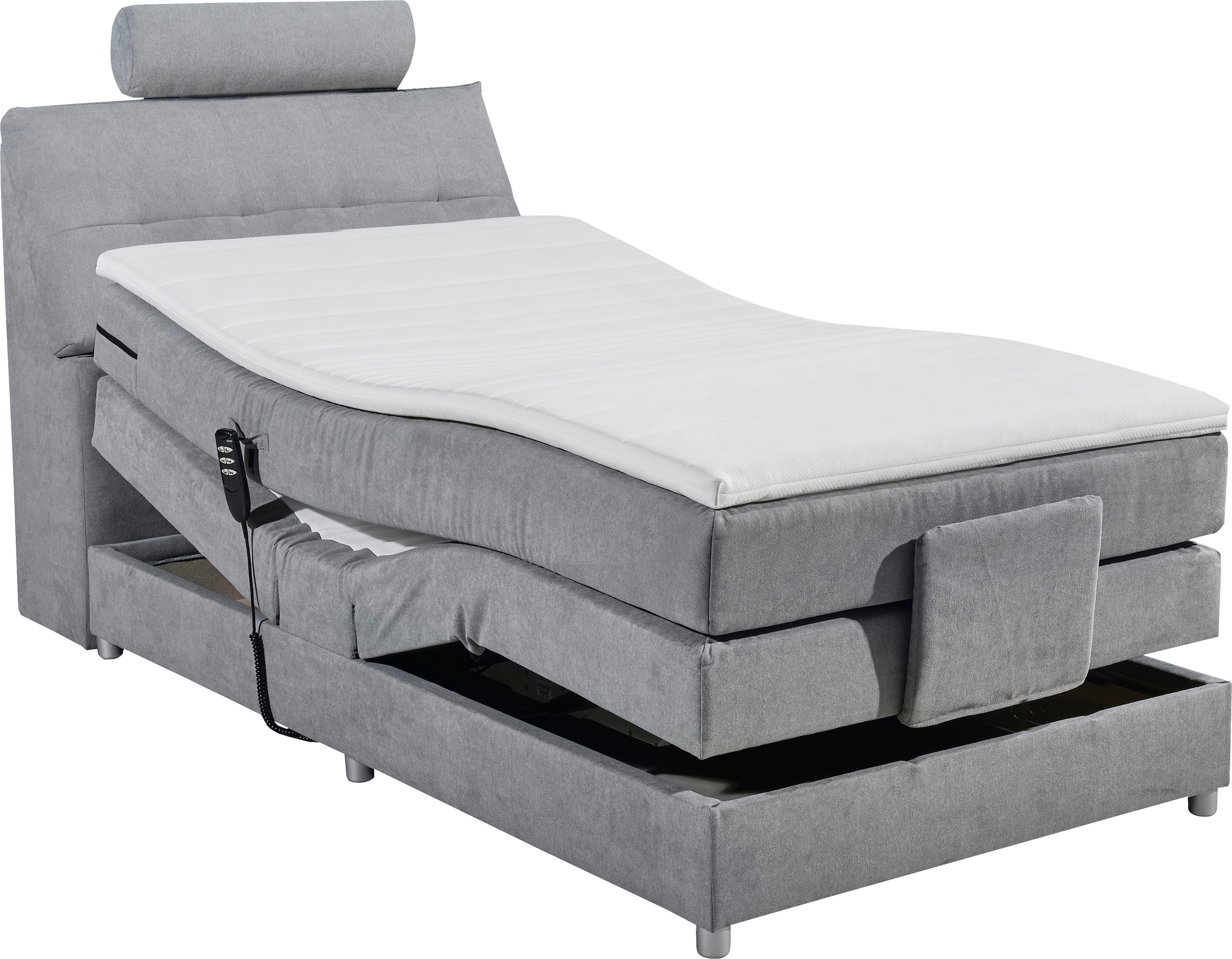 ED EXCITING DESIGN Boxspringbett »Palermo«, inkl. Motor, Topper, Kopfstütze und Stauraum im Kopfteil