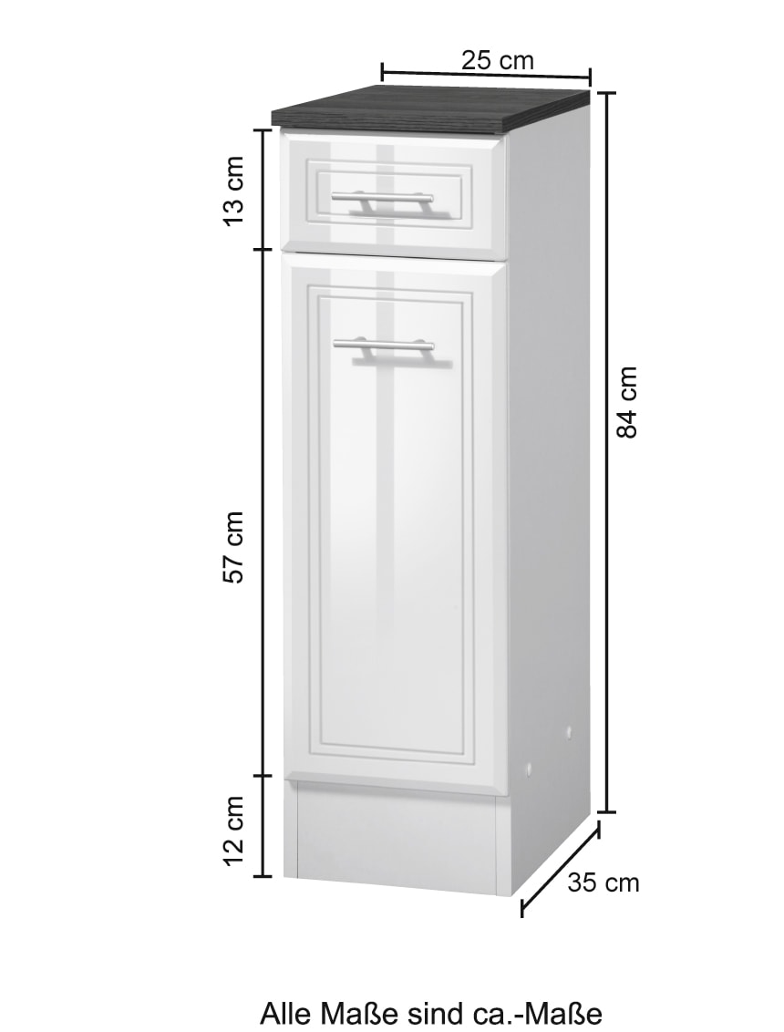 welltime Unterschrank »Neapel«, Breite 25 cm, mit Hochglanzfronten und eleganter Fräsung