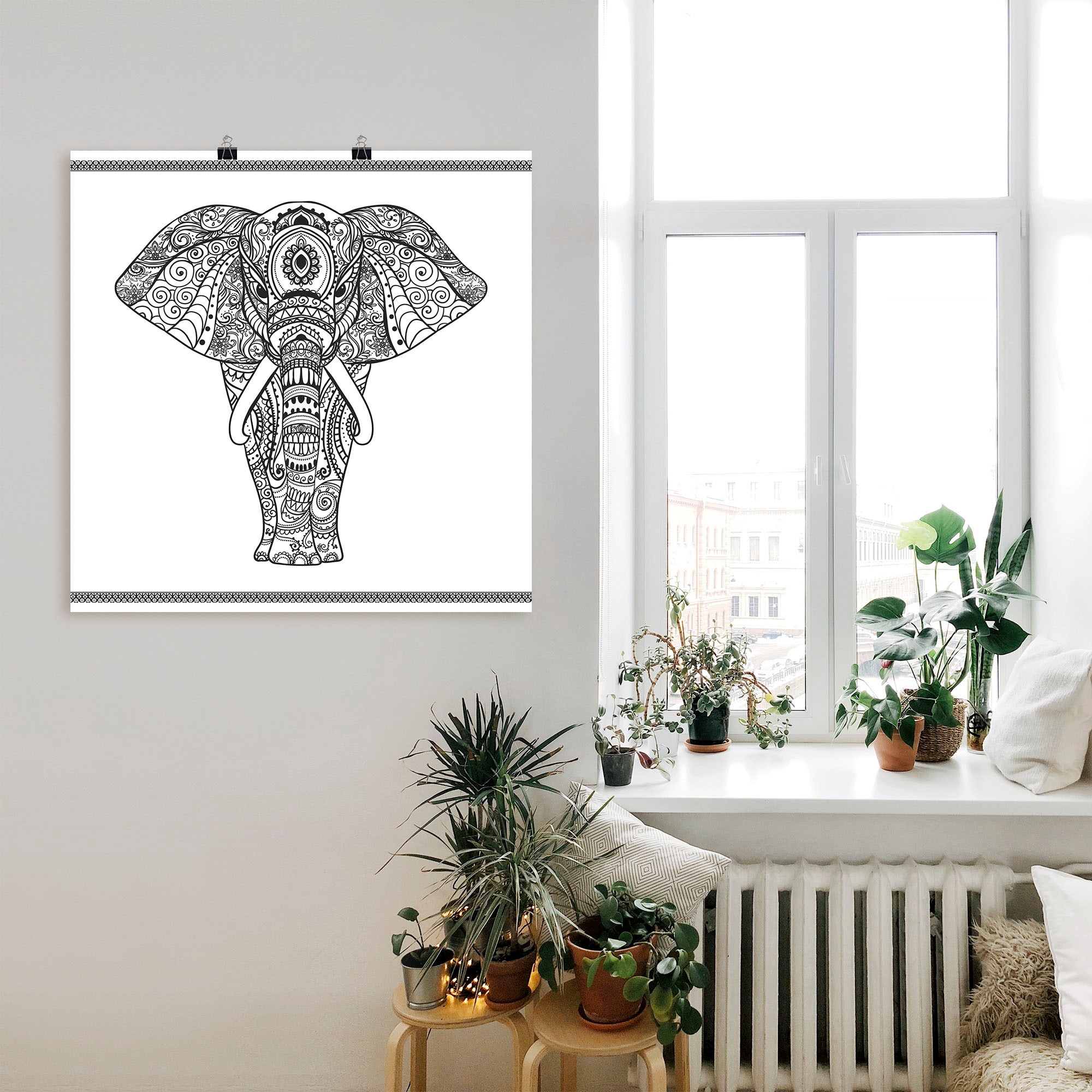 Artland Wandbild "Elefant in Mandala", Wildtiere, (1 St.), als Leinwandbild günstig online kaufen