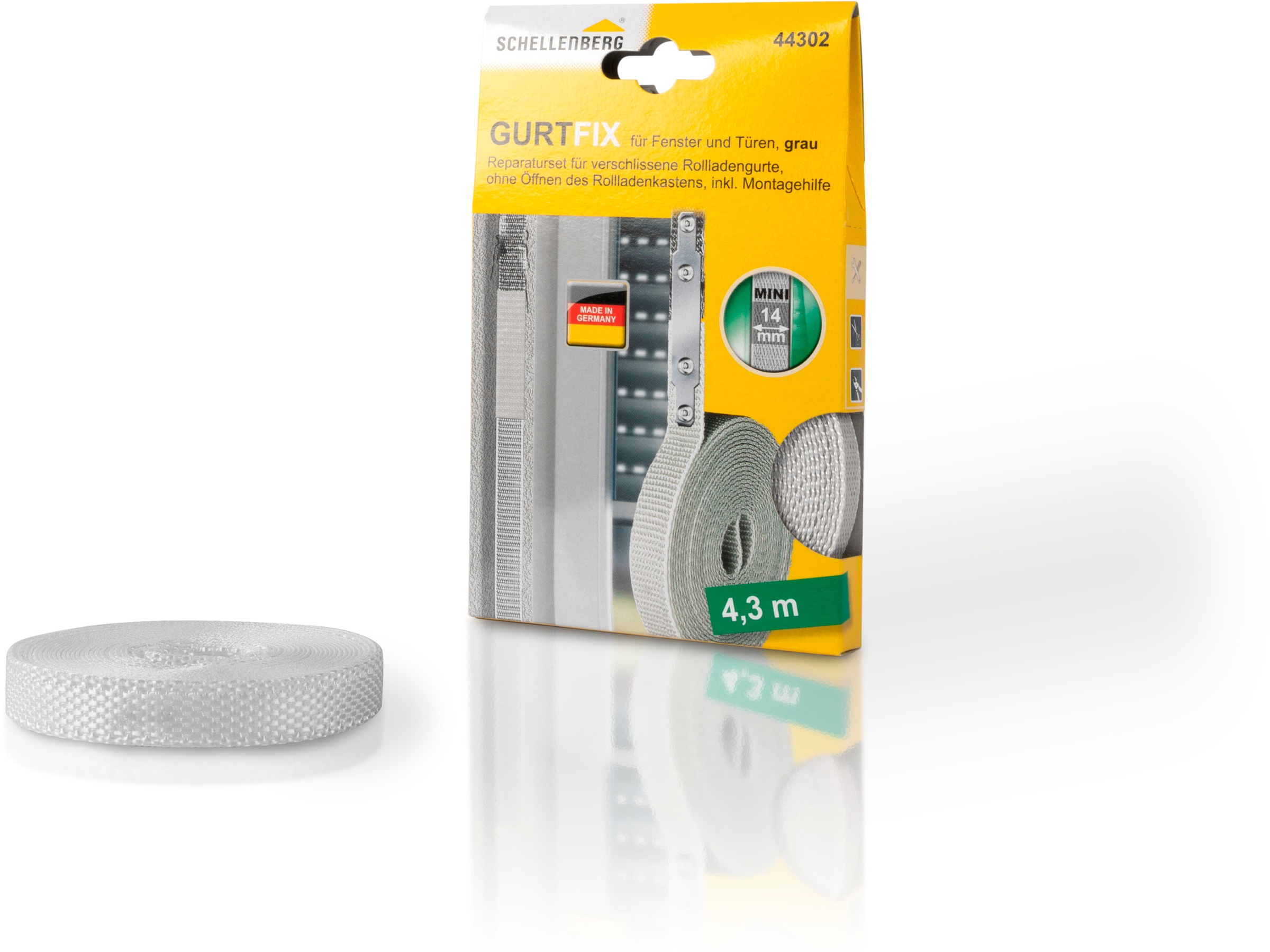 SCHELLENBERG Reparatur-Set "Rollladen Gurtfix für das Rollladensystem Mini" Set, 1 Stk. tlg. für alte Gurtbänder in unterschiedlichen Farben, 14 mm x 4,3 m