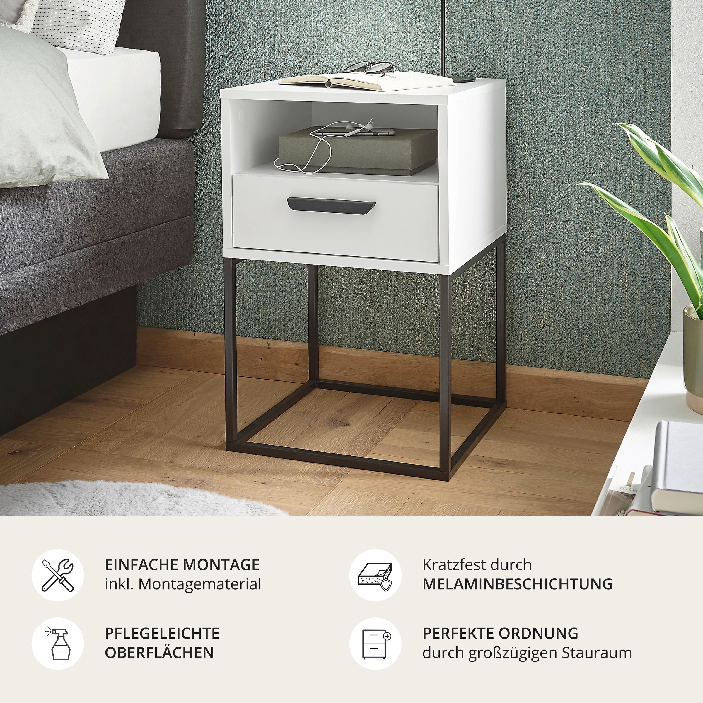 Schlafkontor Nachtkommode »Cudro Nachttisch auf Fußgestell« mit einem offenen Fach für schnellen Zugriff