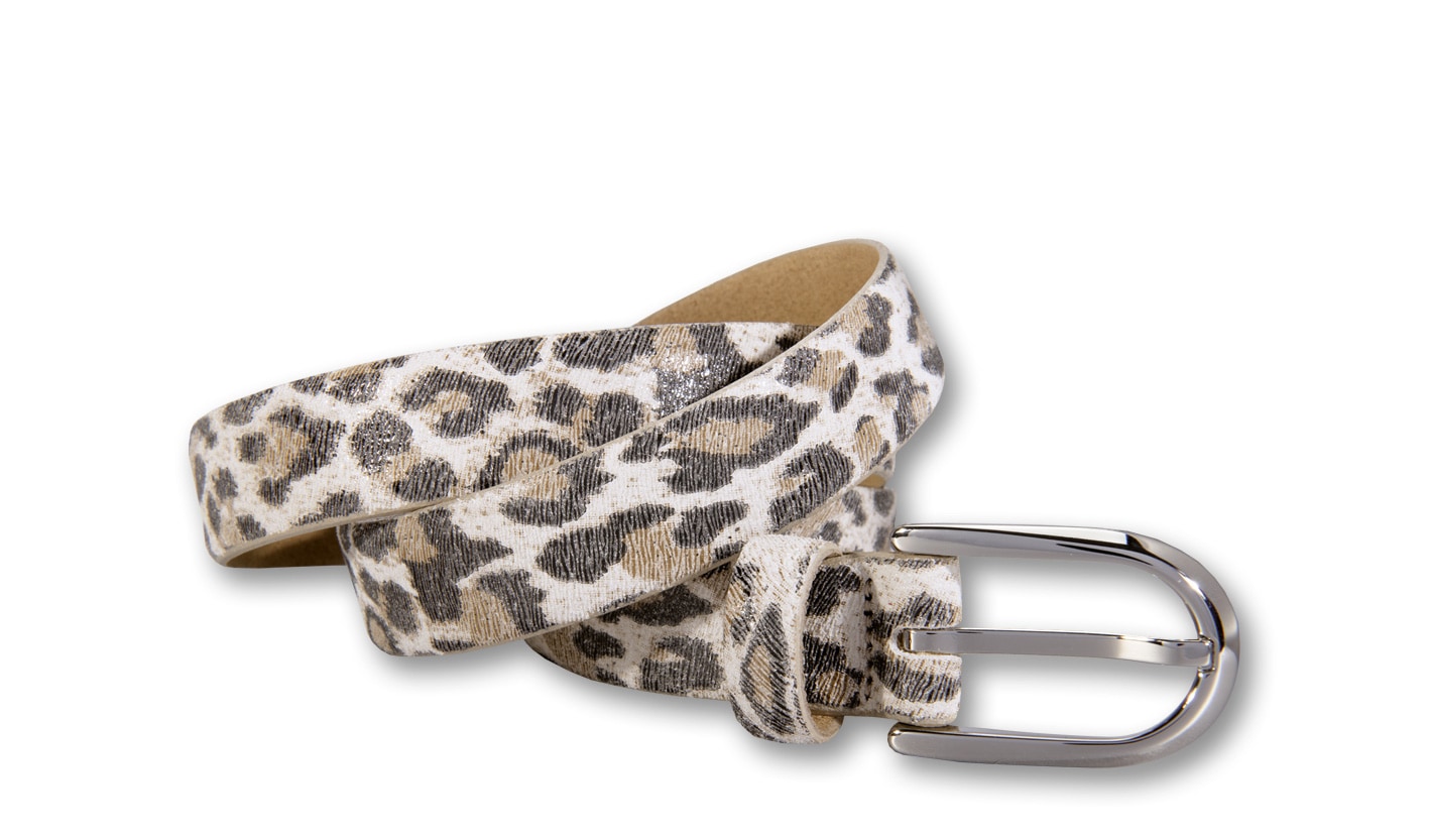 Silbergift Ledergürtel, Animal-Design, glänzende silberfarbene Schließe günstig online kaufen