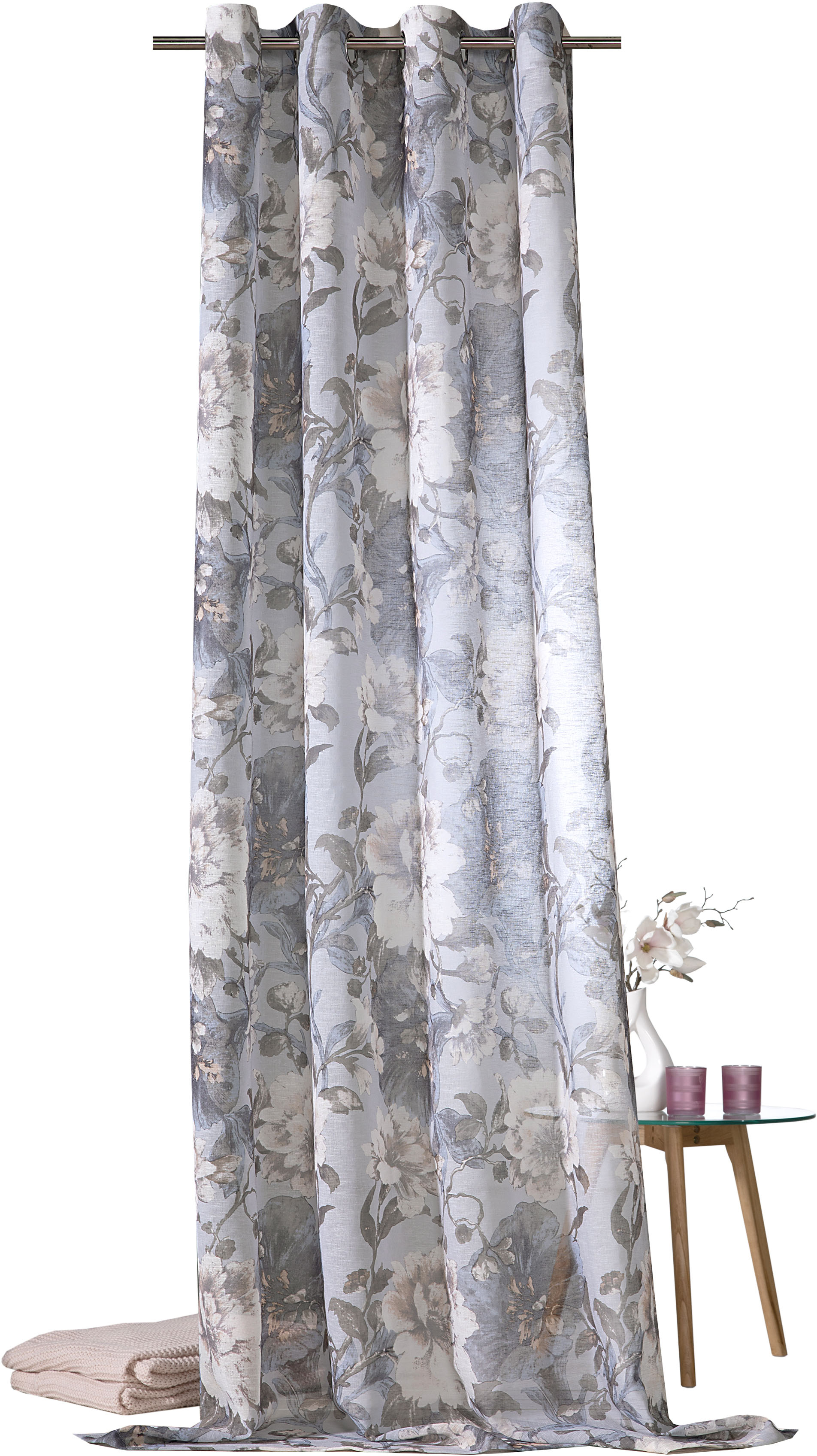 Vorhang »Charlotte«, (1 St.), Ösenschal, Ösen, Leinen, halbtransparent, floral, geblümt