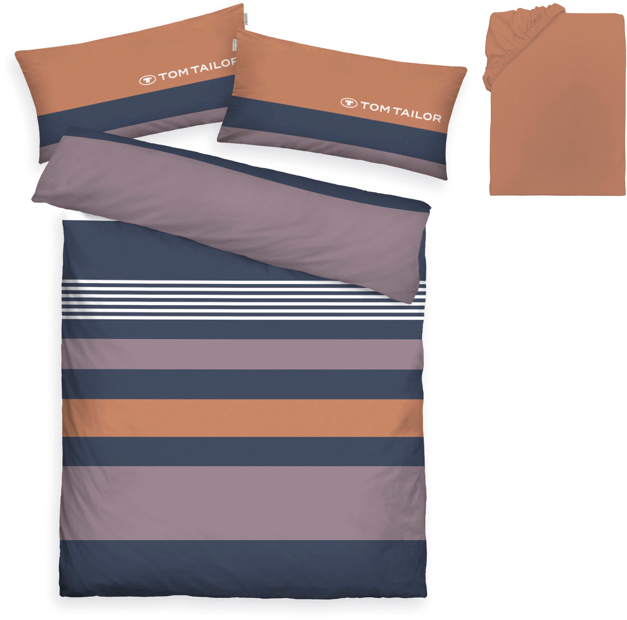 TOM TAILOR HOME Bettwäsche "Carl in Gr. 135x200 oder 155x220 cm" 3 Stk. mit GRATIS-Zugabe: Spannbettlaken, 100% Baumwolle, mit Reißverschluss