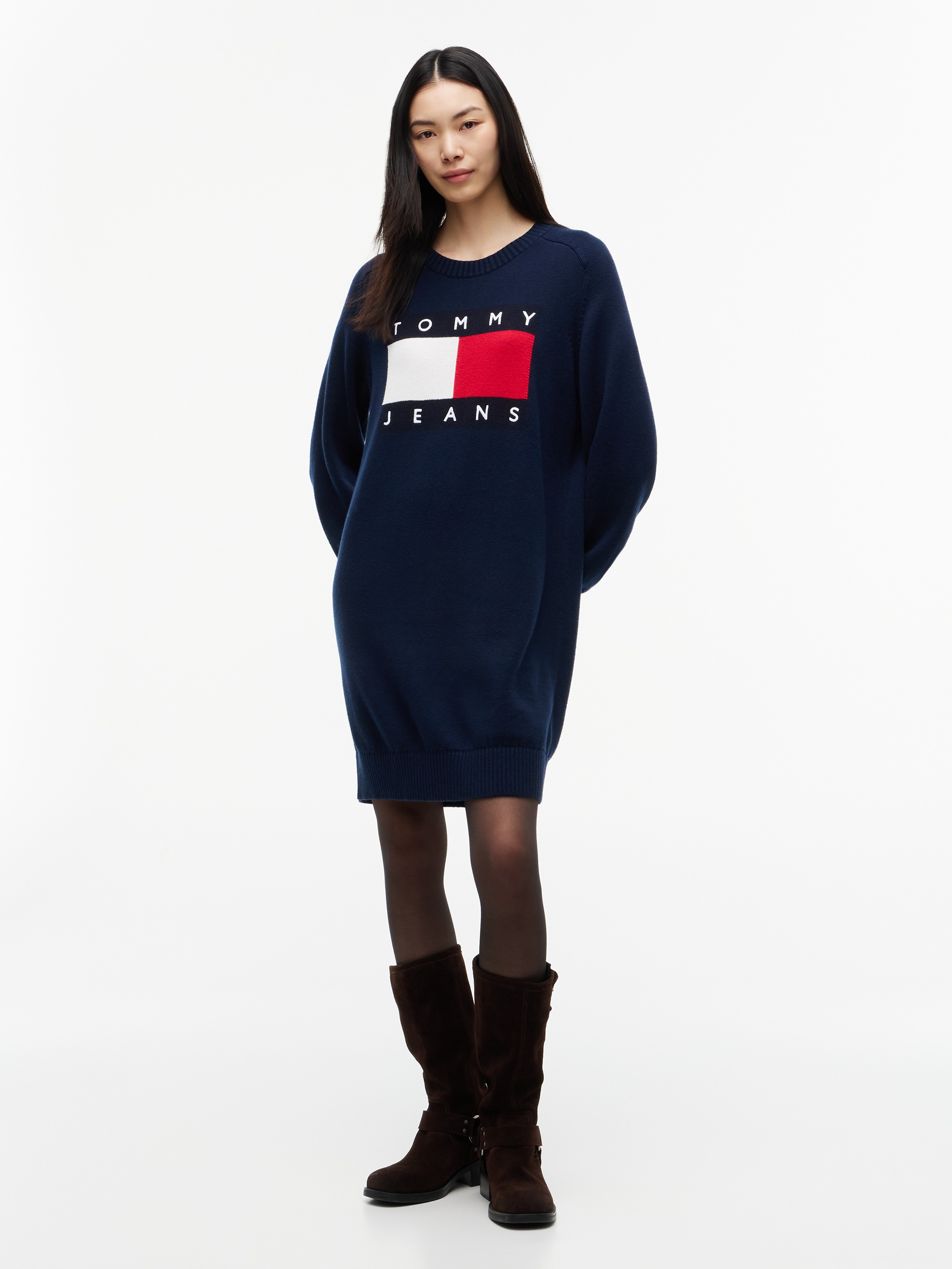 Tommy Jeans Sweatkleid "TJW SWEATER FLAG DRESS EXT" Baumwollmischung