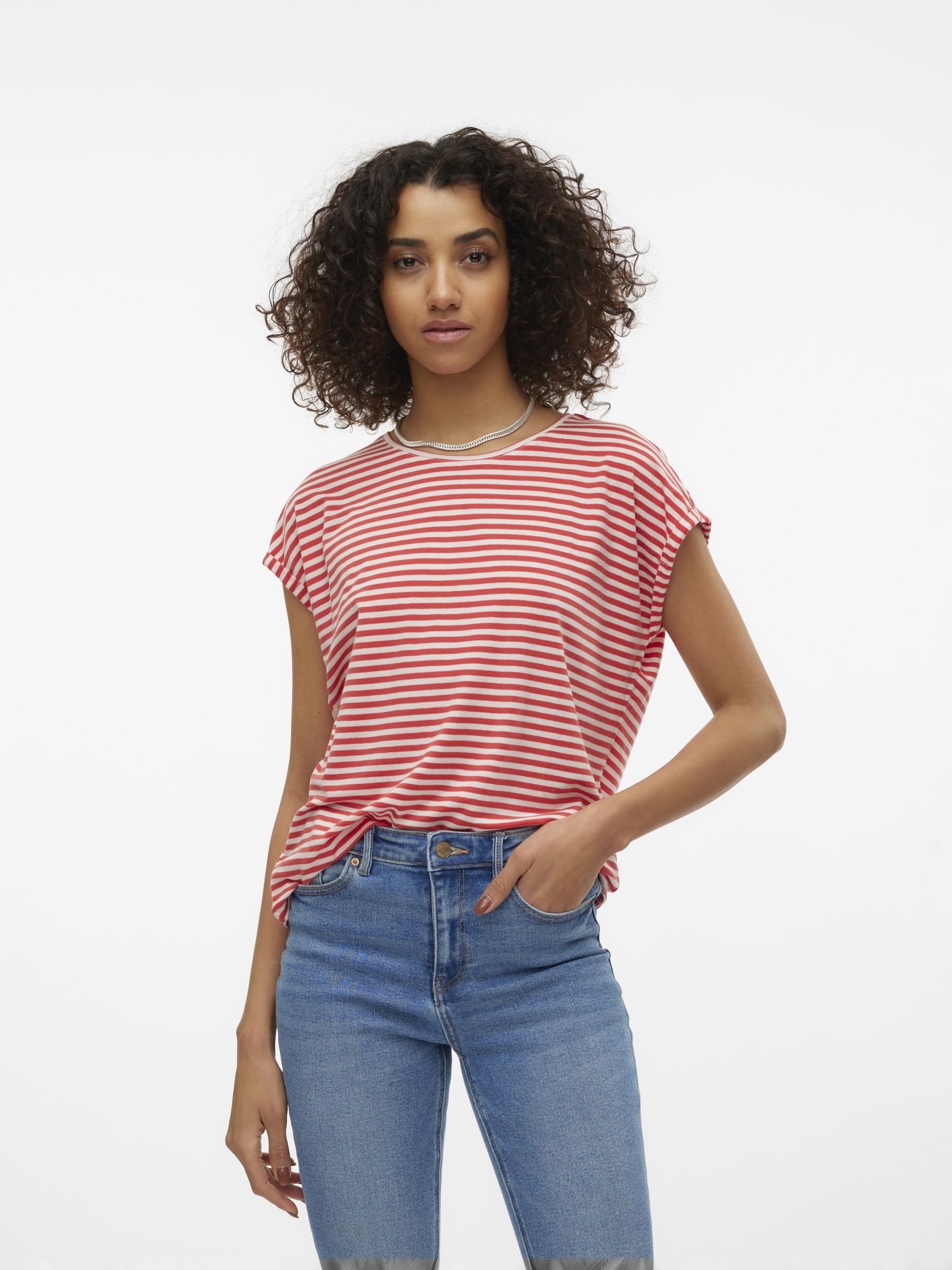 Vero Moda Rundhalsshirt "VMAVA PLAIN SS TOP STRIPE GA JRS NOOS" günstig online kaufen