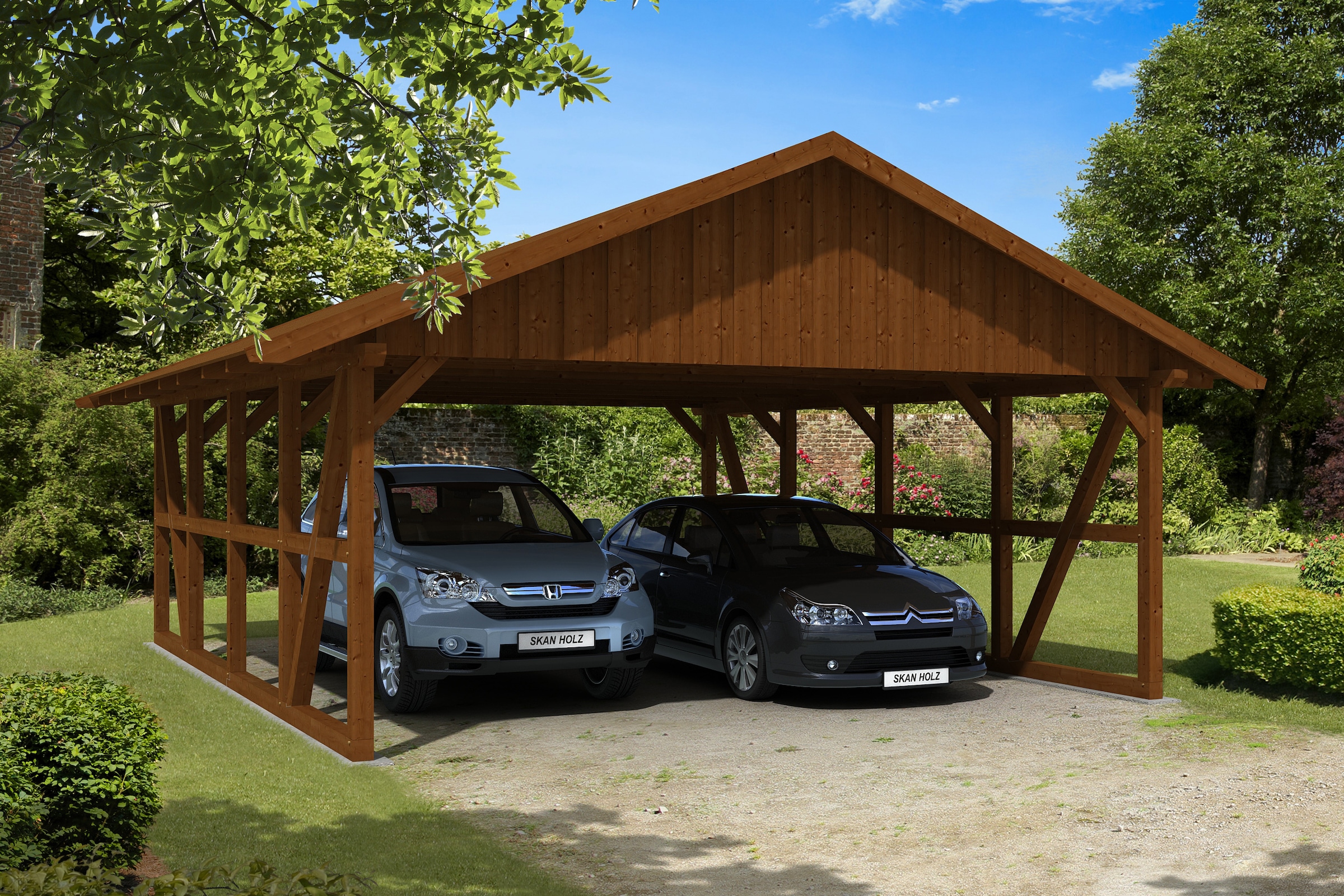 Skanholz "Schwarzwald" Massivholz 560 cm Nussbaum mit Dachschalung