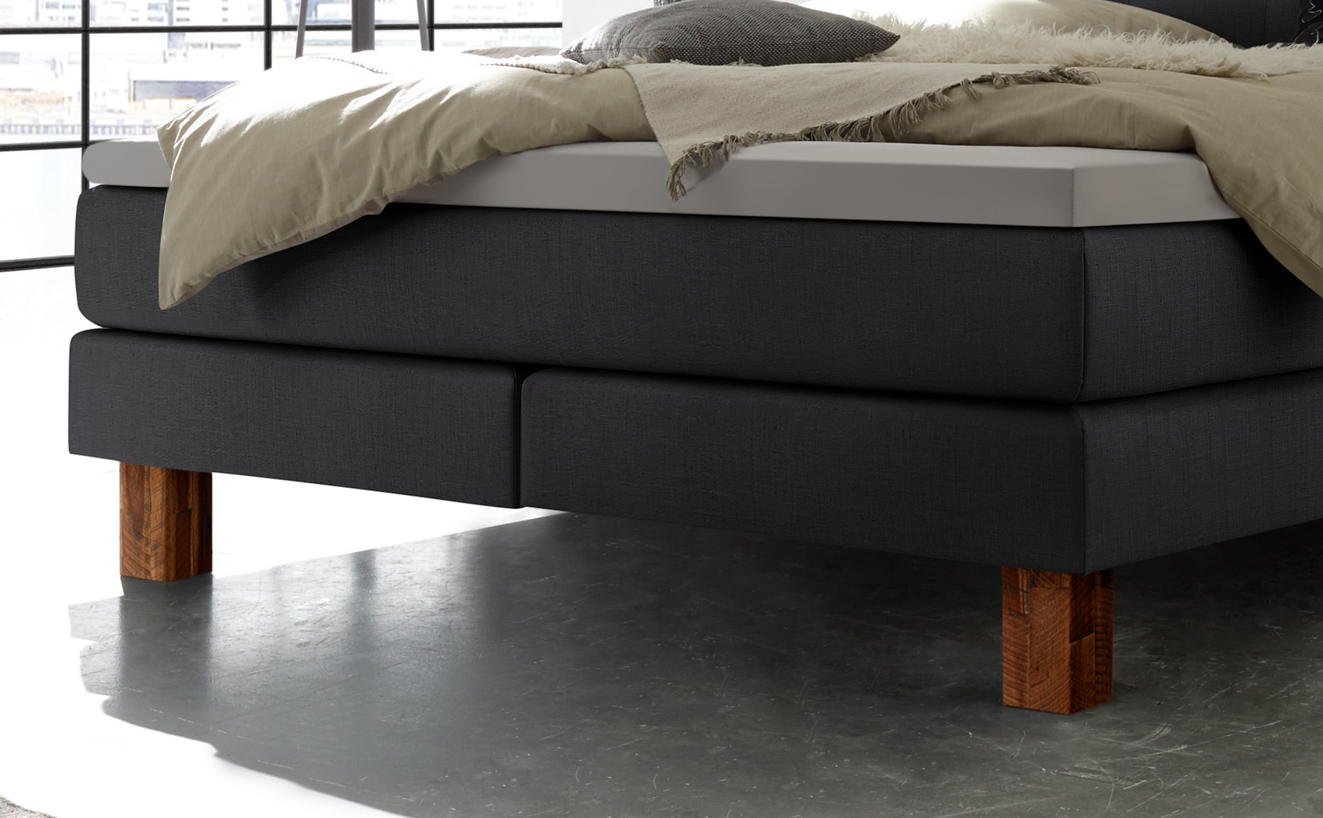 HASENA Boxspringbett Memphis, im Vintagelook, Massivholz-Umrandung, Tonnentaschen-Federkernmatratze