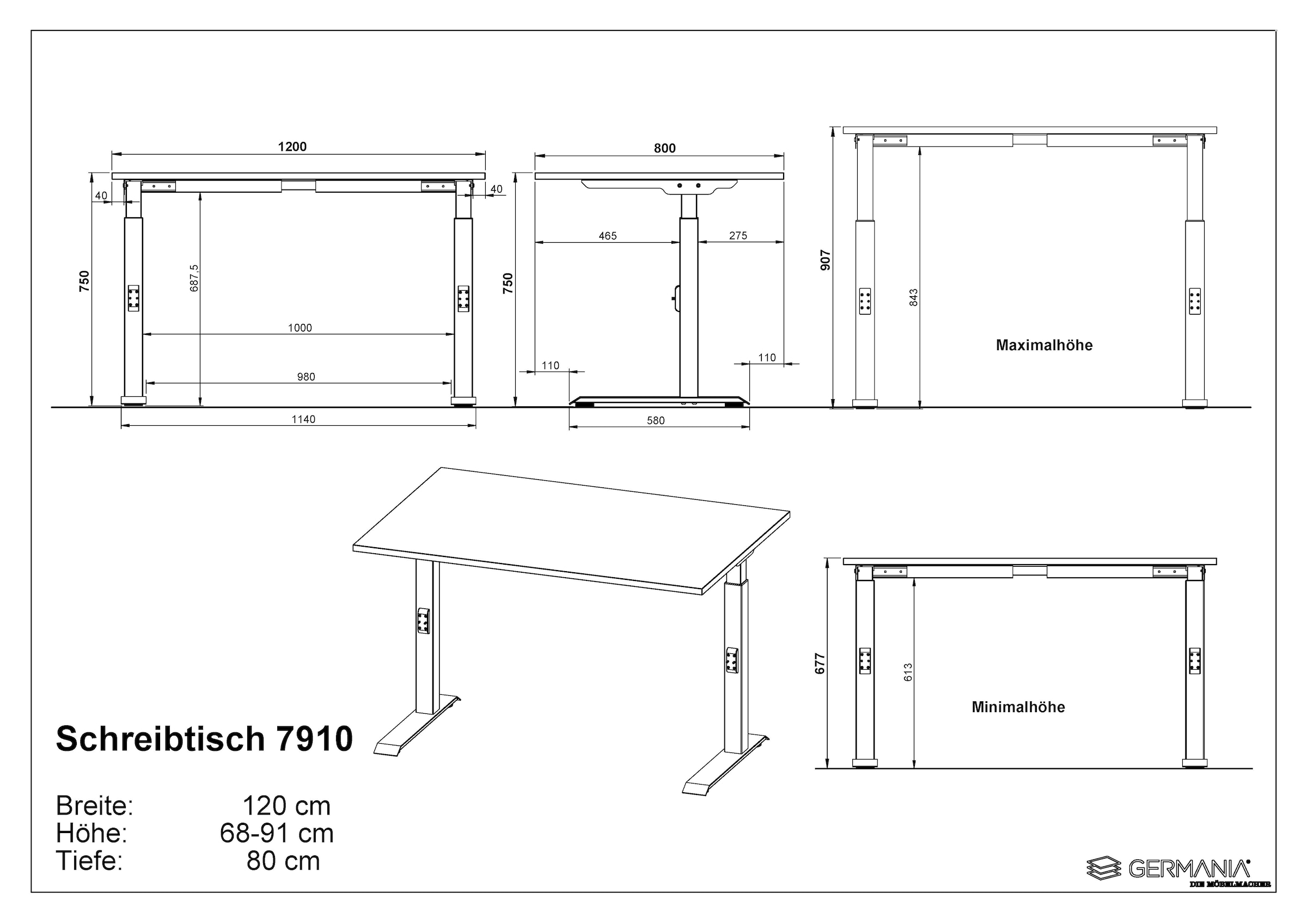 GERMANIA Schreibtisch »Lemont«, Mechanisch höhenverstellbarer Schreibtisch