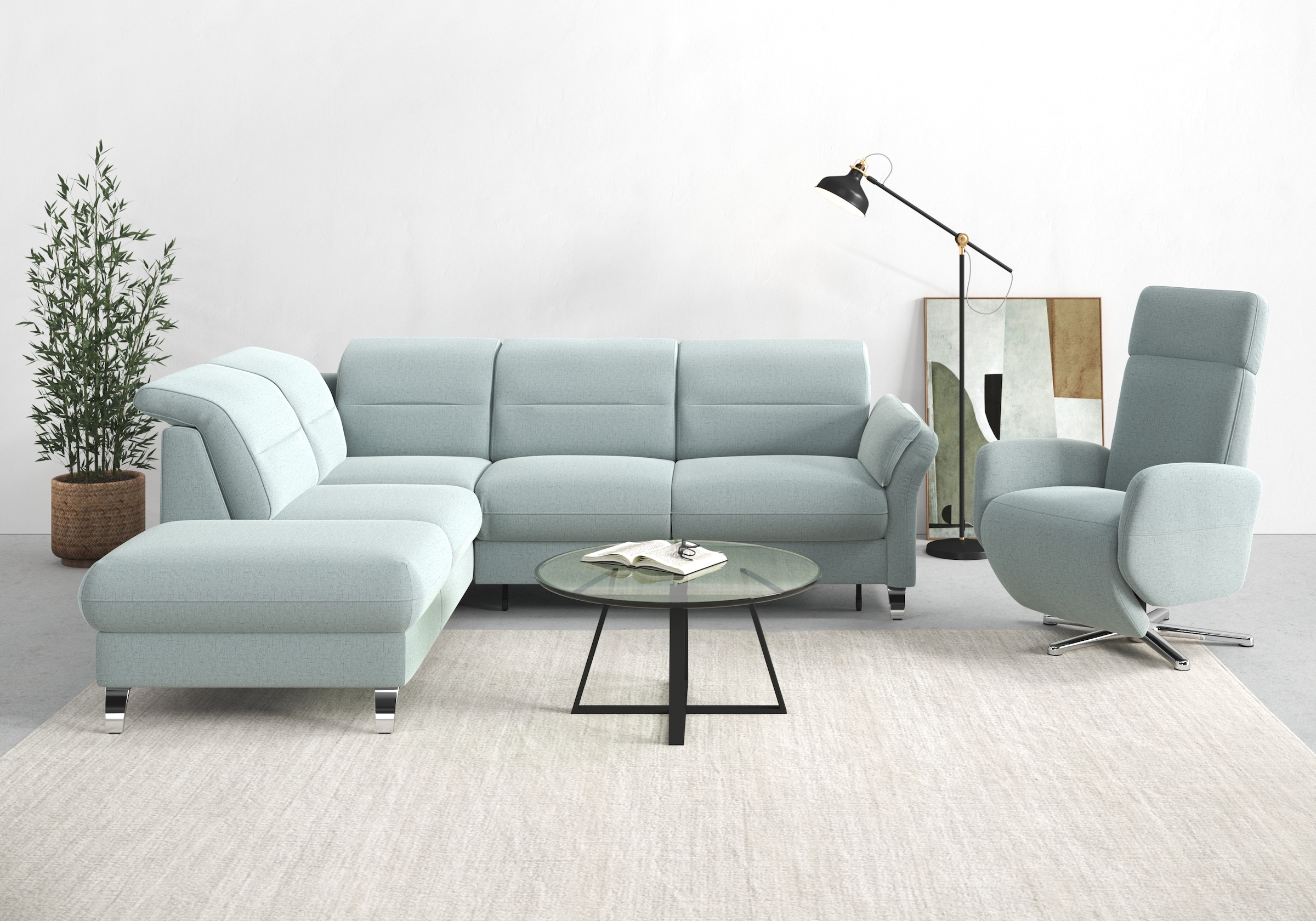 sit&more Ecksofa "Grenoble L-Form mit Federkern" wahlweise mit Schlaffunktion, Bettkasten, Arm- und Kopfteilverstellung