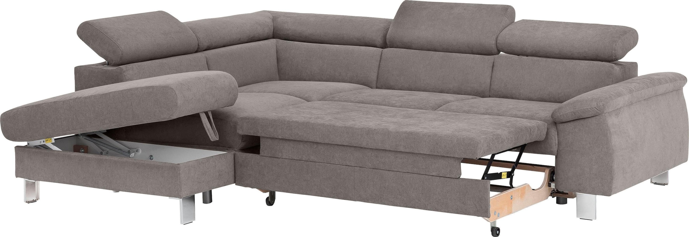 COTTA Ecksofa »Komaris L-Form mit Kopfteilverstellung«, wahlweise mit Bettfunktion, Bettkasten & Beleuchtung