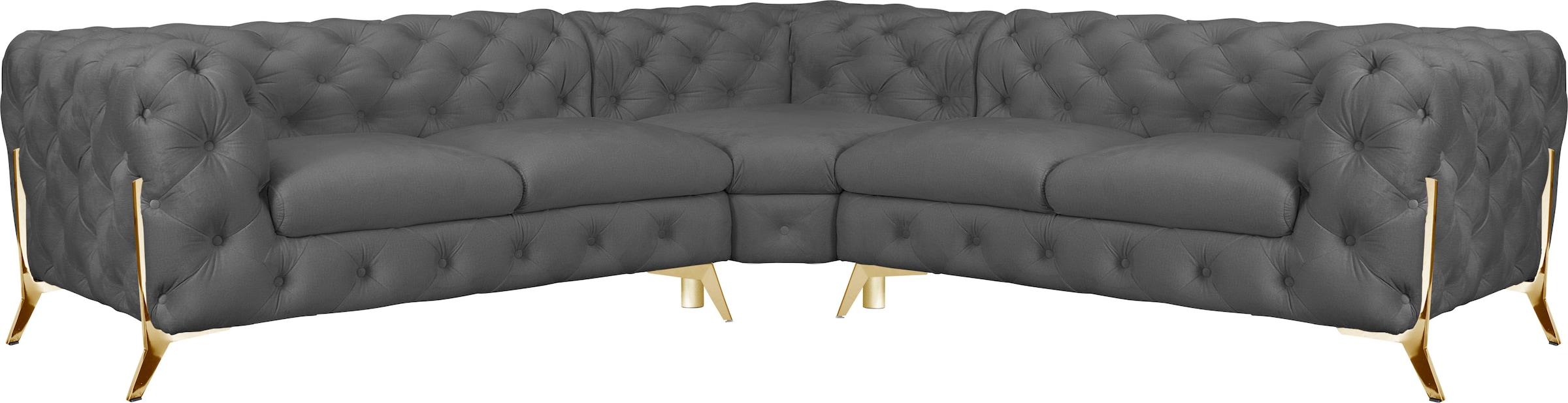 Leonique Chesterfield-Sofa "Amaury L-Form", Chesterfield-Optik, Breite/Tiefe je 262 cm, Fußfarbe wählbar