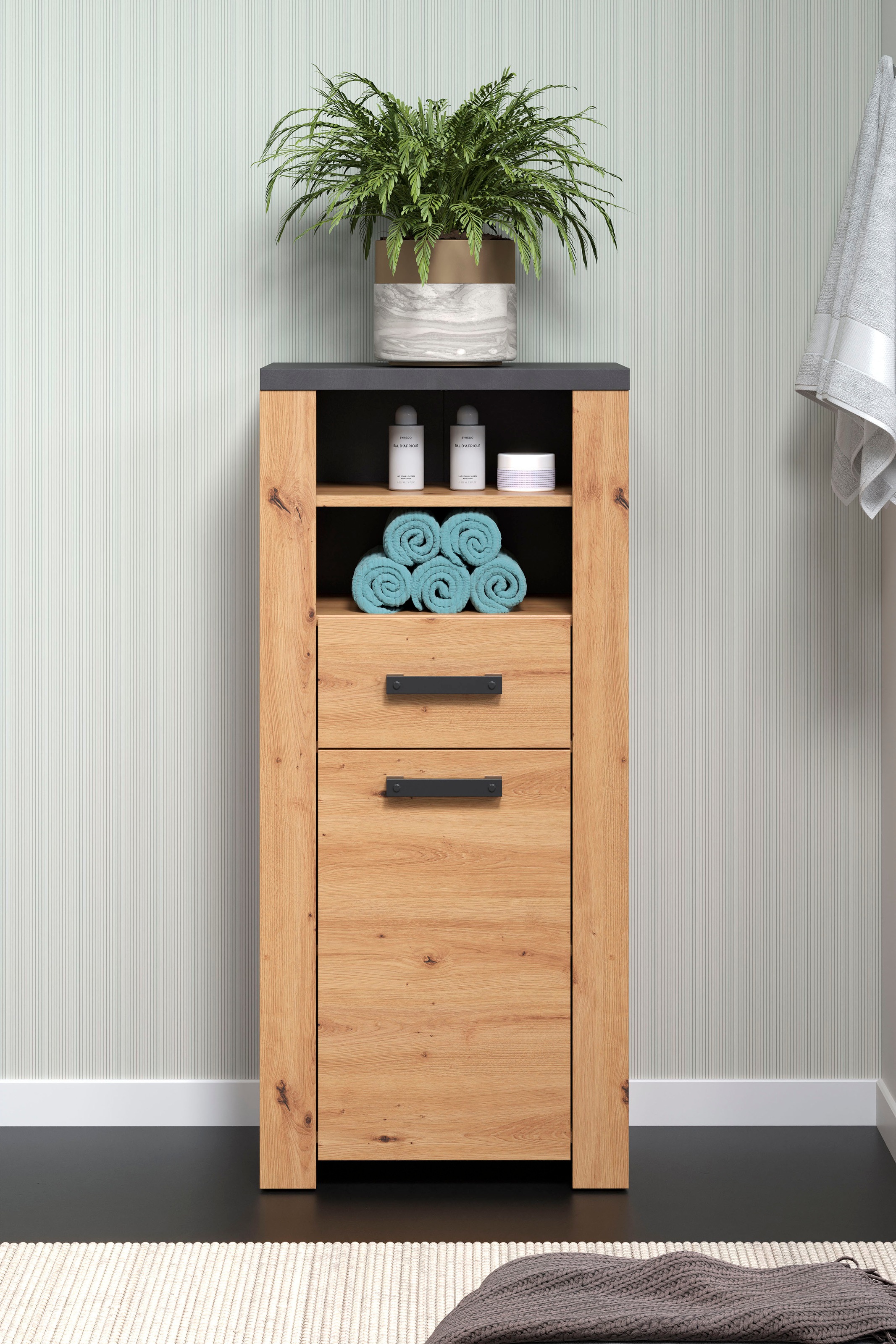 Home affaire Midischrank »Ambres«, (1 St.), Badschrank in matter Echtholzoptik - Maße (B/T/H) 53/35/118 cm