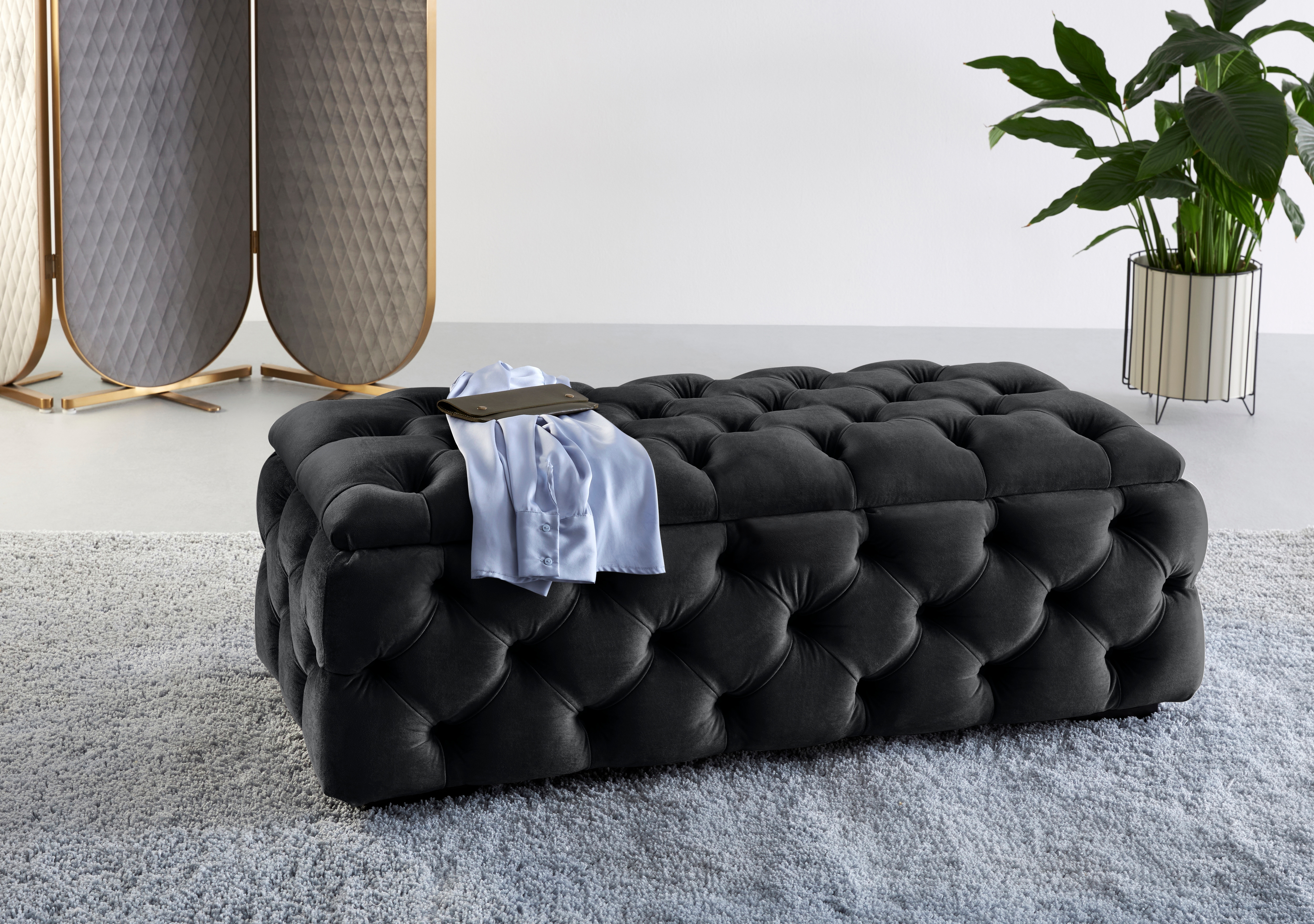 Home affaire Polsterhocker "KALINA, hochwertige Knopfheftung, B/T/H: 120/55/45 cm" mit Staufach und innenliegenden Laschen zur besseren Aufbewahrung