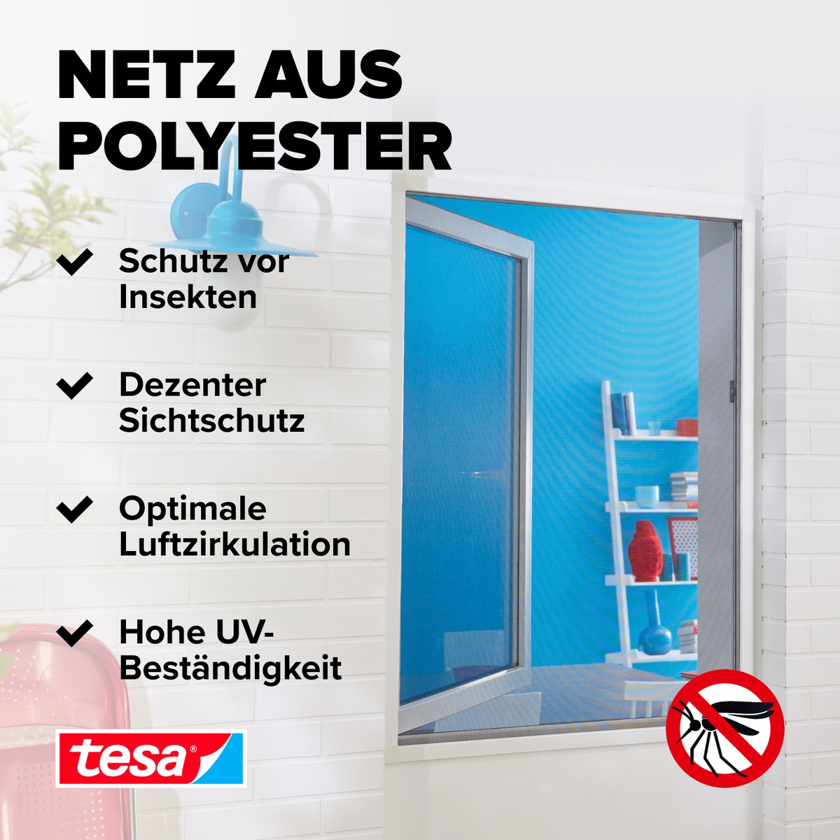 tesa Insektenschutz-Fensterrahmen »Insect Stop Comfort SUN Protect Fliegengitter für Fenster - 1.3m:1.5m«, Insektenschutzgitter mit Sonnenschutz - ohne Bohren - schwarz