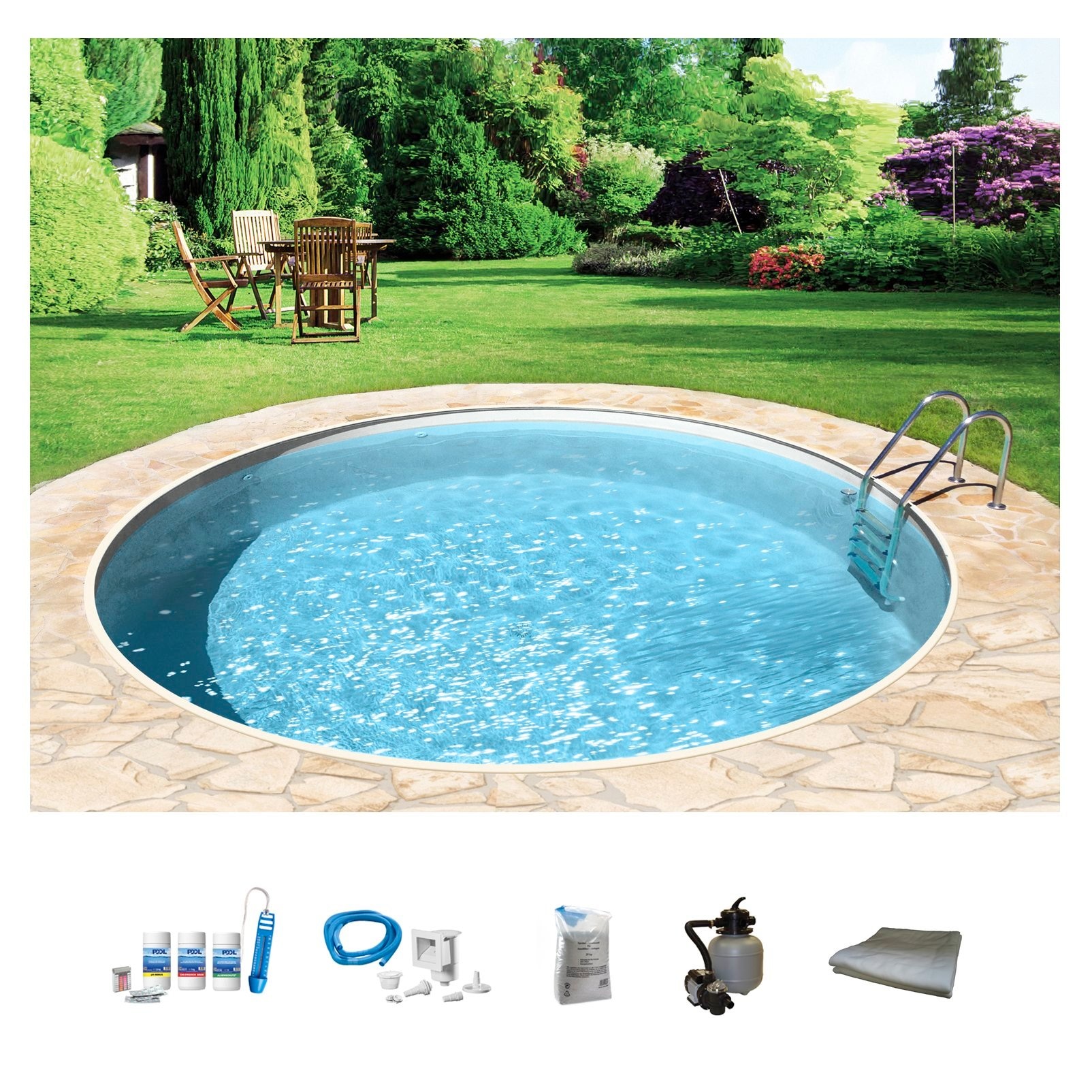 my POOL BWT Rundpool »mit sandfarbener Folie für den Karibik Look«, (Komplett-Set, 6 tlg.), Höhe: 120 cm, inkl. Zubehör, in versch. Größen verfügbar