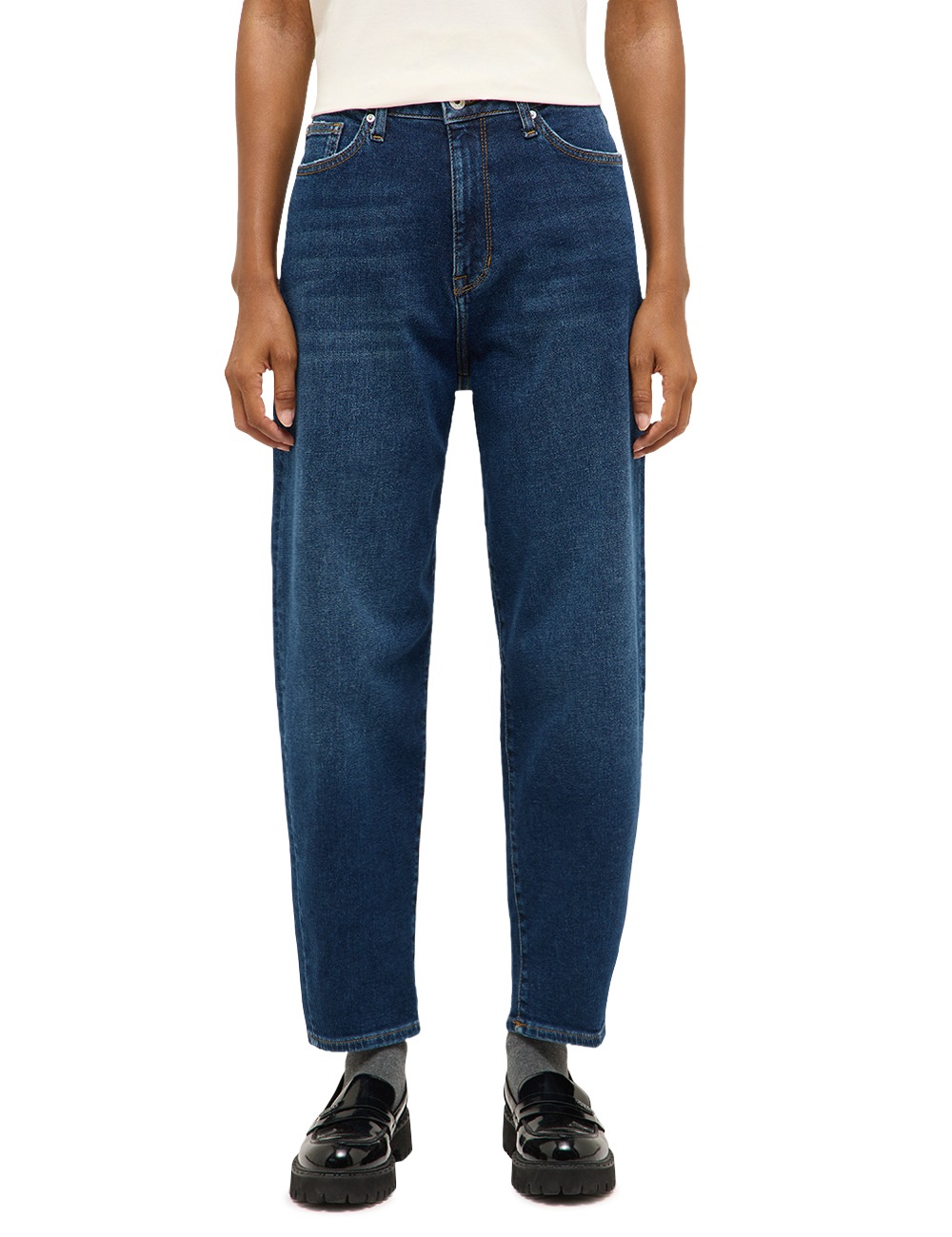 MUSTANG Damen 5-Pocket-Hose "Damen Style Kleo Barrel Leg", blau, Gr. 28, unifarben, Denim/Jeans, 99% Baumwolle, 1% Elasthan, Hosen