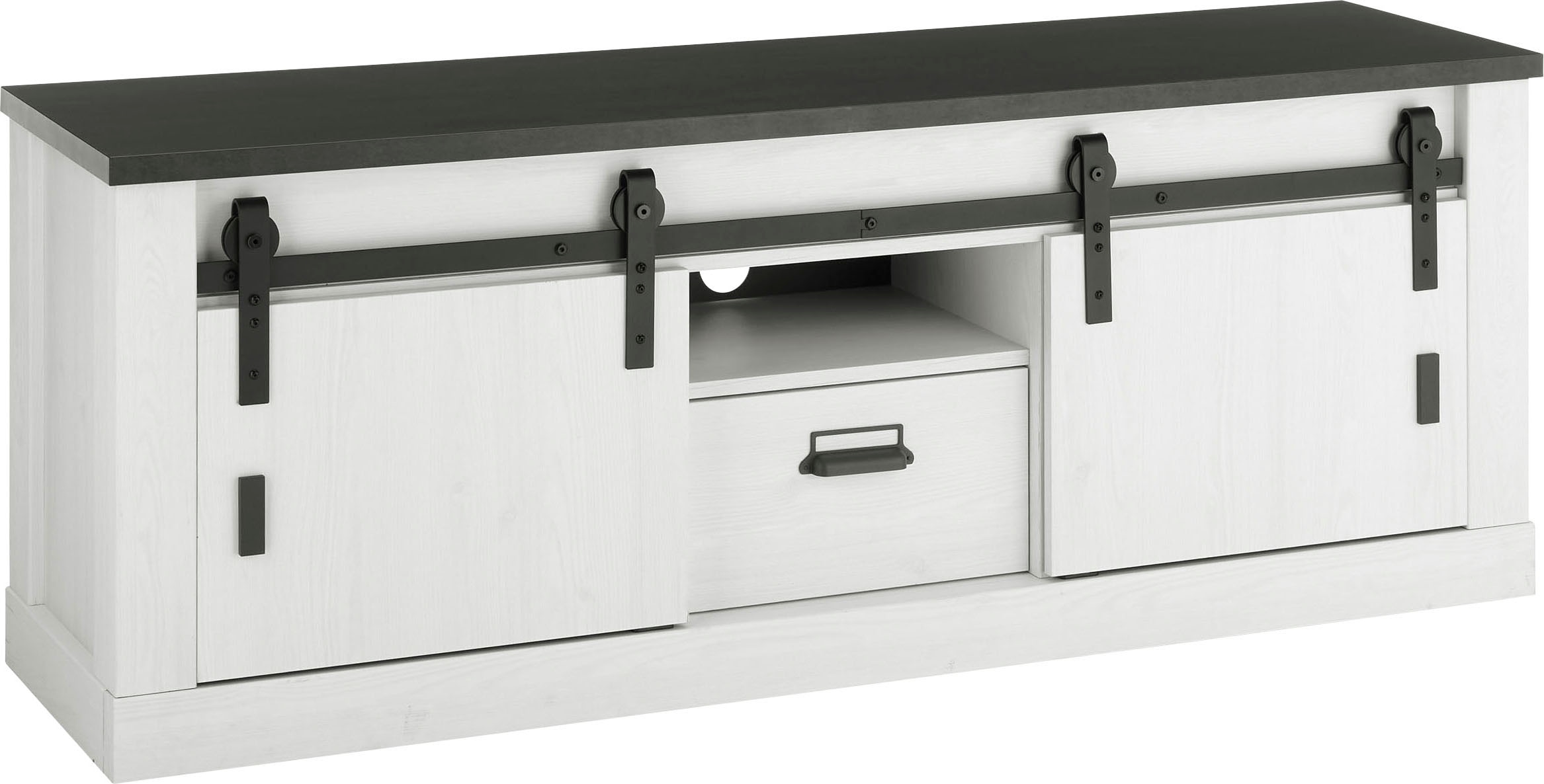 Home affaire Lowboard "Sherwood, TV-Unterteil im Industrial-Style, Kommode, TV-Schrank" Scheunentorbeschlag & Apothekergriff, in 2 Farben & Größen erhältlich