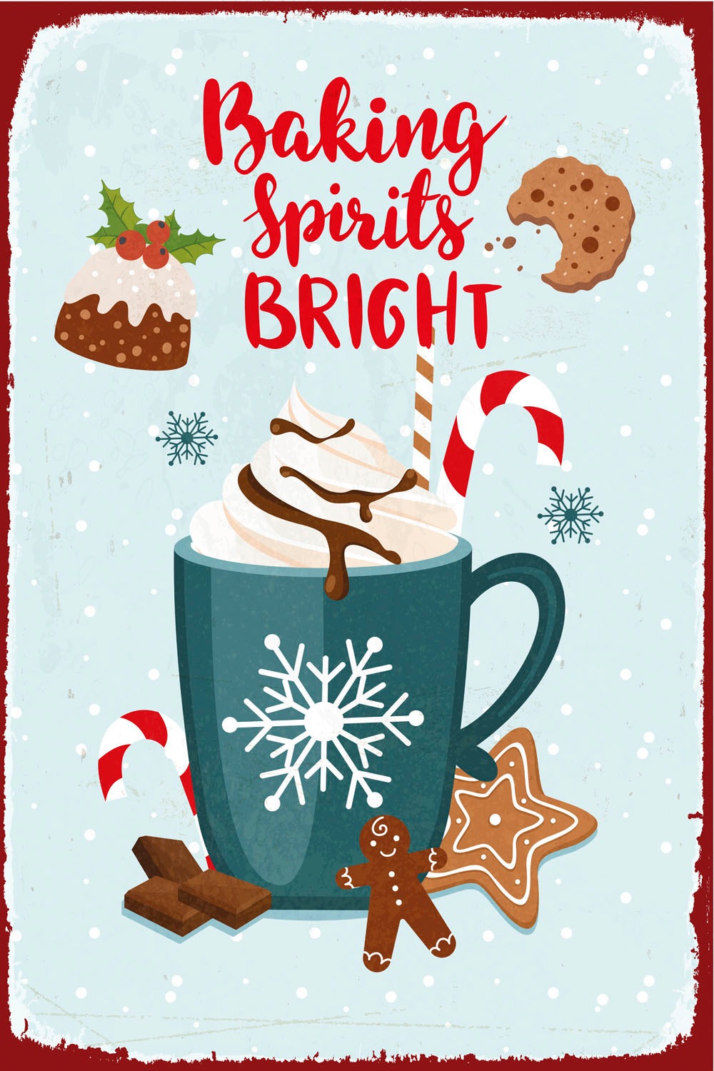 queence Metallbild "Baking Spirit" Schneeflocken  Schriftzug  Weihnachten 1 günstig online kaufen