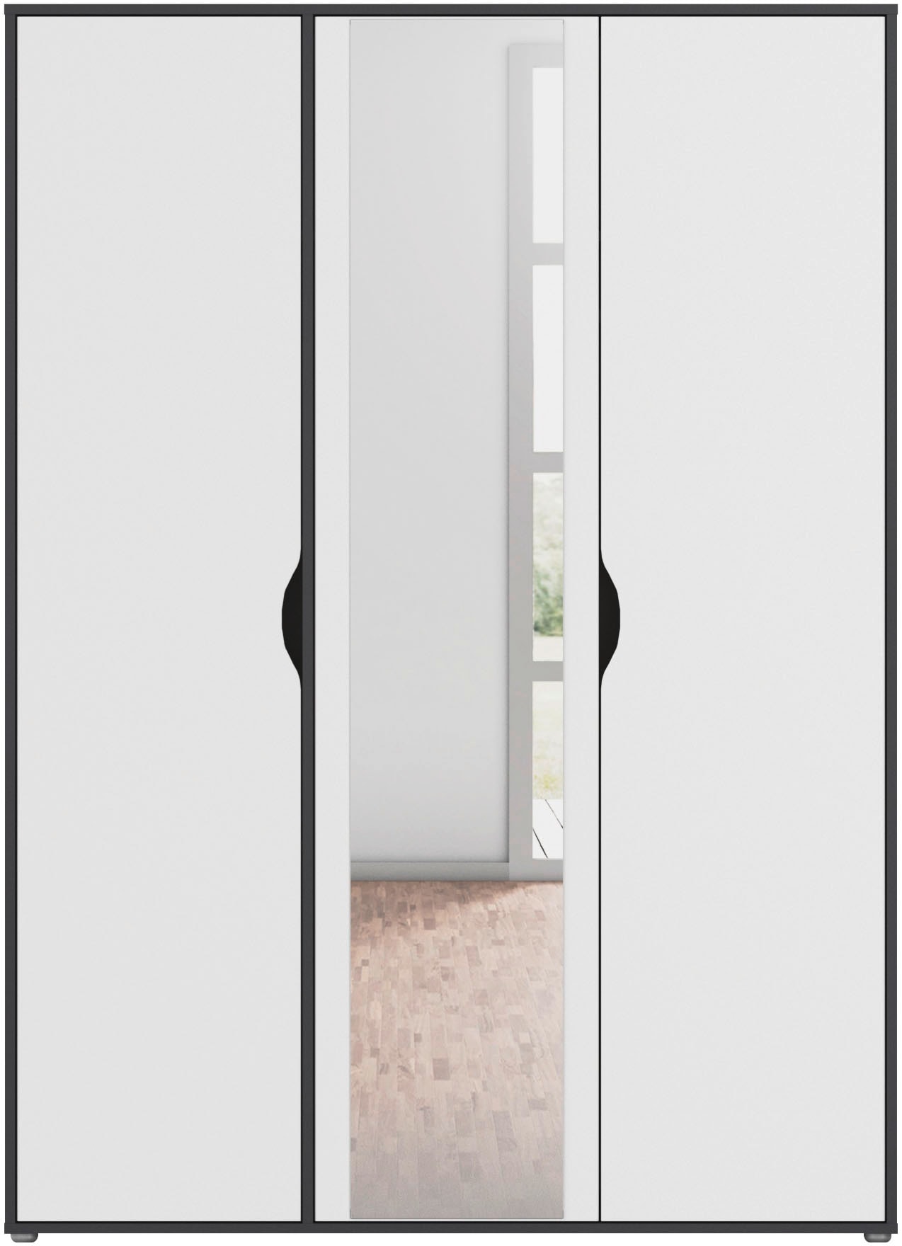 rauch Drehtürenschrank »Kleiderschrank Schrank Garderobe Wäscheschrank NARAI mit Spiegel«, (in 3 verschiedenen Ausstattungen BASIC/CLASSIC/PREMIUM), Griffausfräsungen für eine grifflose Optik TOPSELLER MADE IN GERMANY