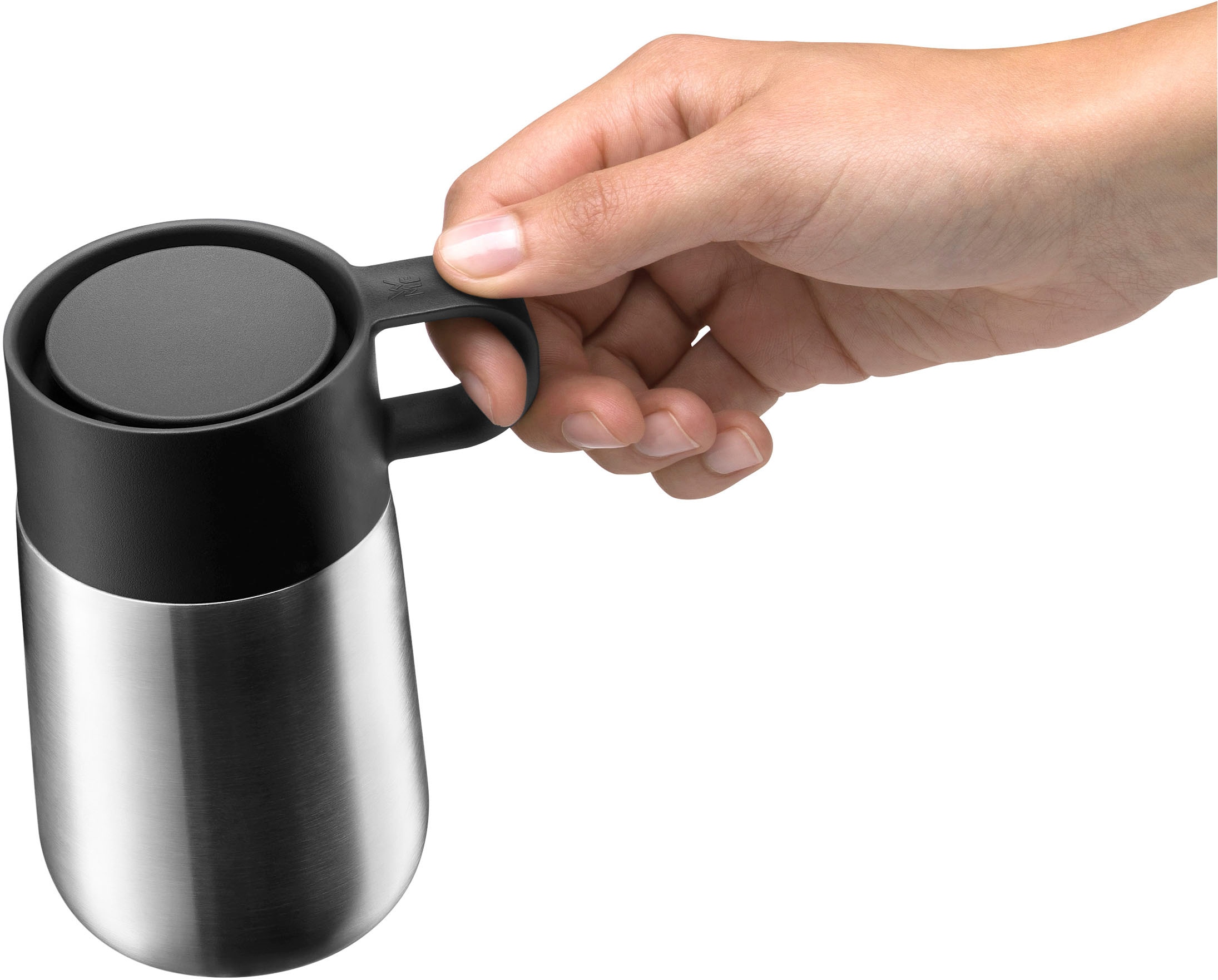 WMF Thermobecher »Impulse Travel Mug«, (1 tlg.), doppelwandiger Edelstahl, geringe Höhe, 360°-Trinköffnung
