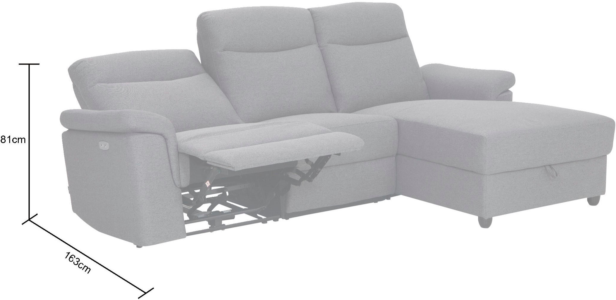 Home affaire Ecksofa »BRIONNE, L-Form, 255cm, manuelle u. elektrische Funktion (USB A/C),«, Liegefunktion, Stauraum, Federkernpolsterung, Webstoff