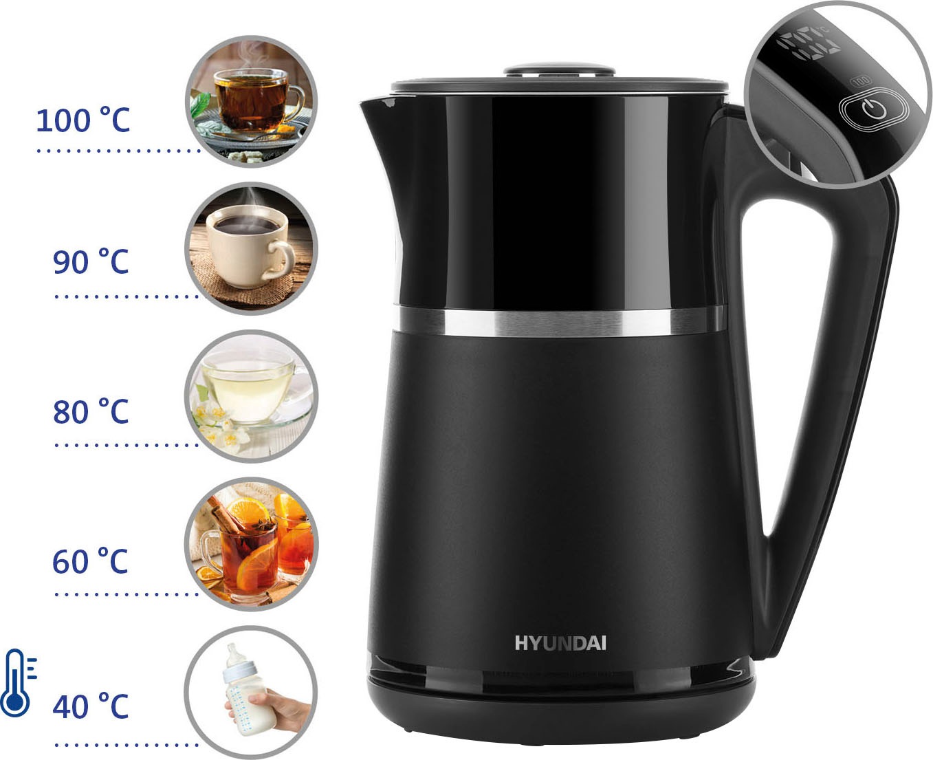 Hyundai Wasserkocher "HYUVK309" 1,7 l 2200 W elektronische Temperaturregelu günstig online kaufen