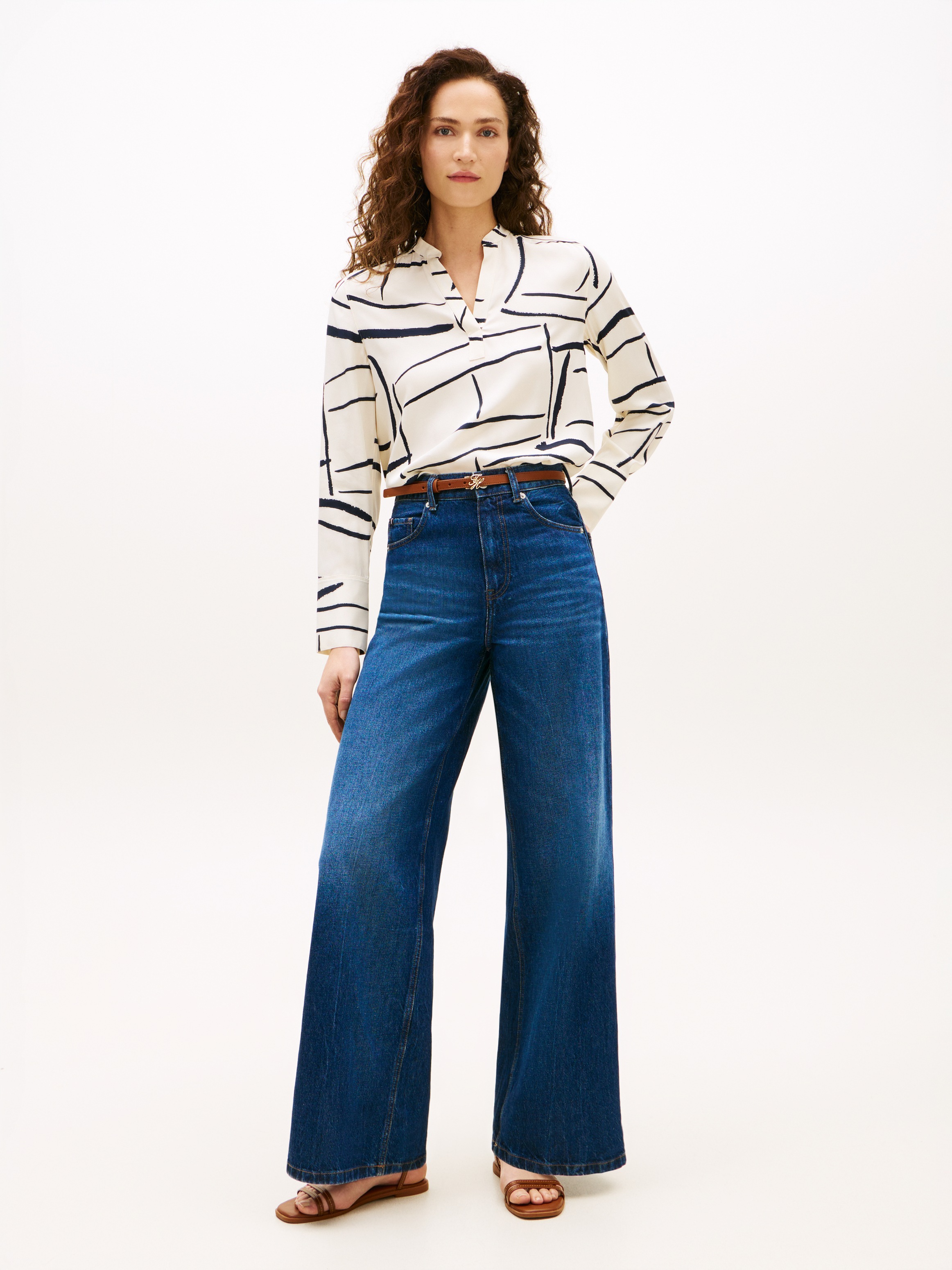 Thumbnail - Tommy Hilfiger Langarmbluse "VIS TWILL V NECK BLOUSE LS" mit Knopfleiste