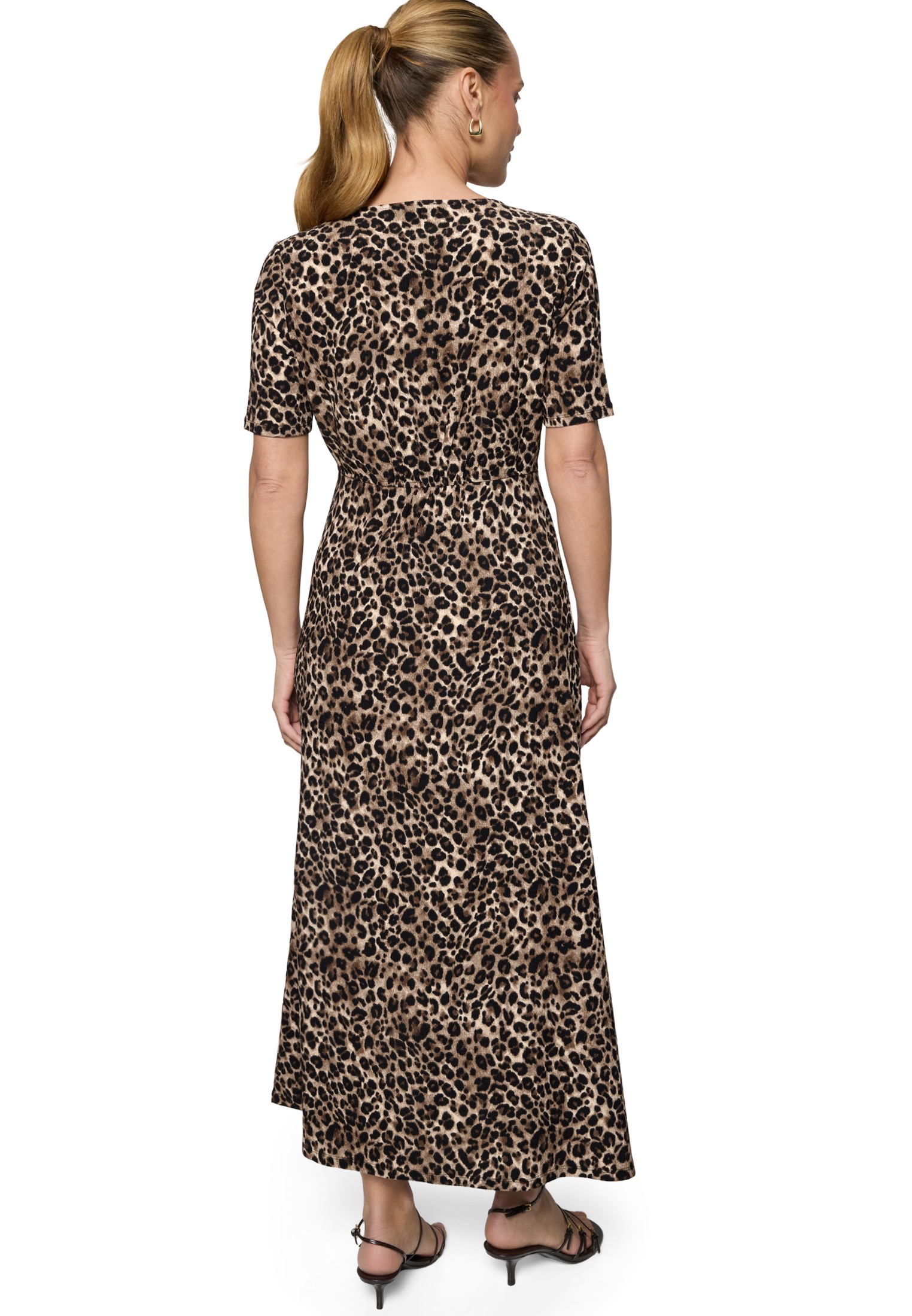 Zero Midikleid »Damen kurzarm mit Leoprint« Ohne Tasche Raffung