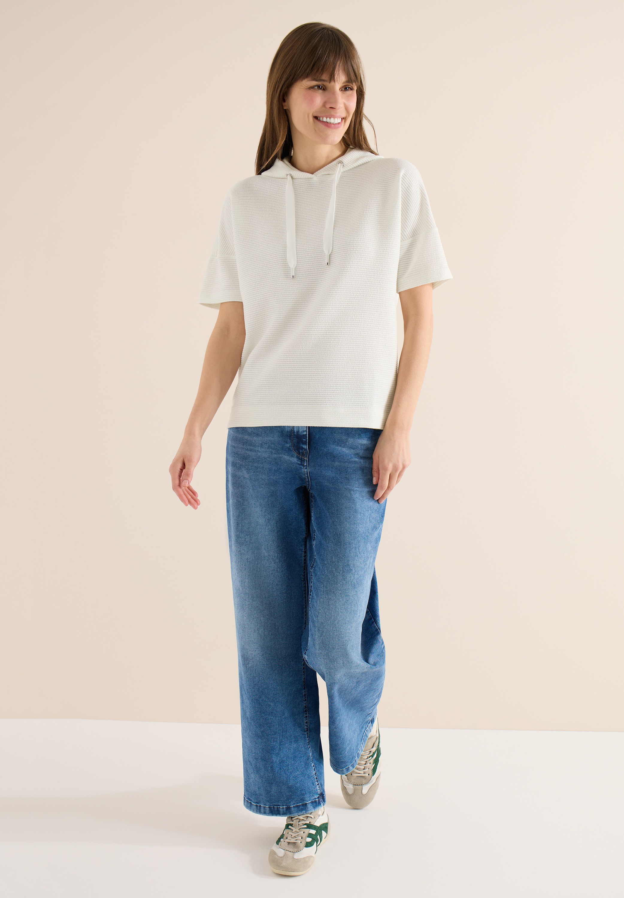 Kapuzenshirt CECIL, Damen, Gr. XL (44), vanilleweiß, Stoff, 50% Viskose, 48% Polyester, 2% Elasthan, unifarben, comfort fit hüftlang, ohne Ausschnitt, normaler Saum, Shirts Kapuzenshirt, mit Struktur 5