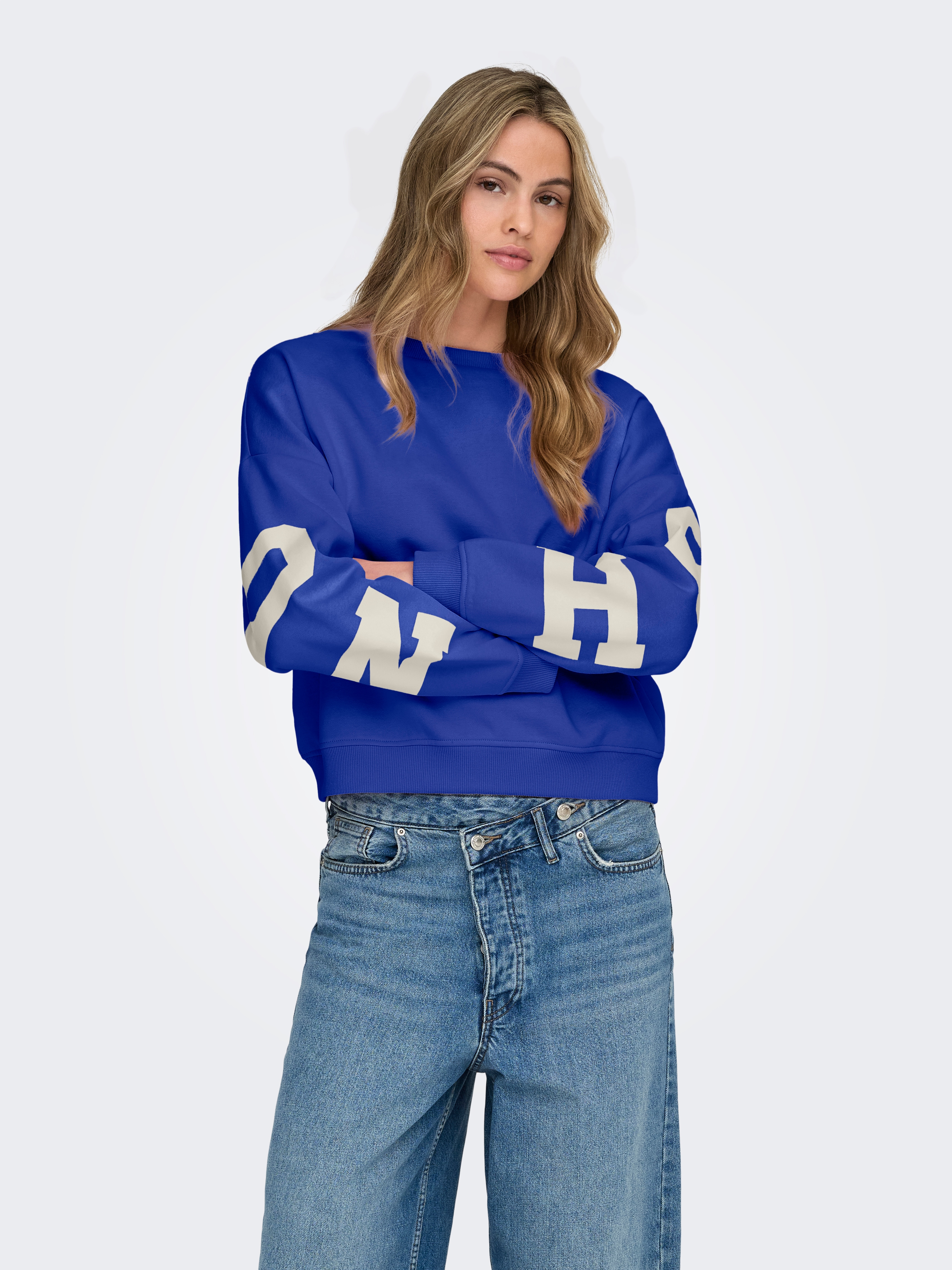 ONLY Sweatshirt "ONLSWEAT L/S BACK/SLEEVE PRINT SWT NOOS", Baumwollmischung, loose fit