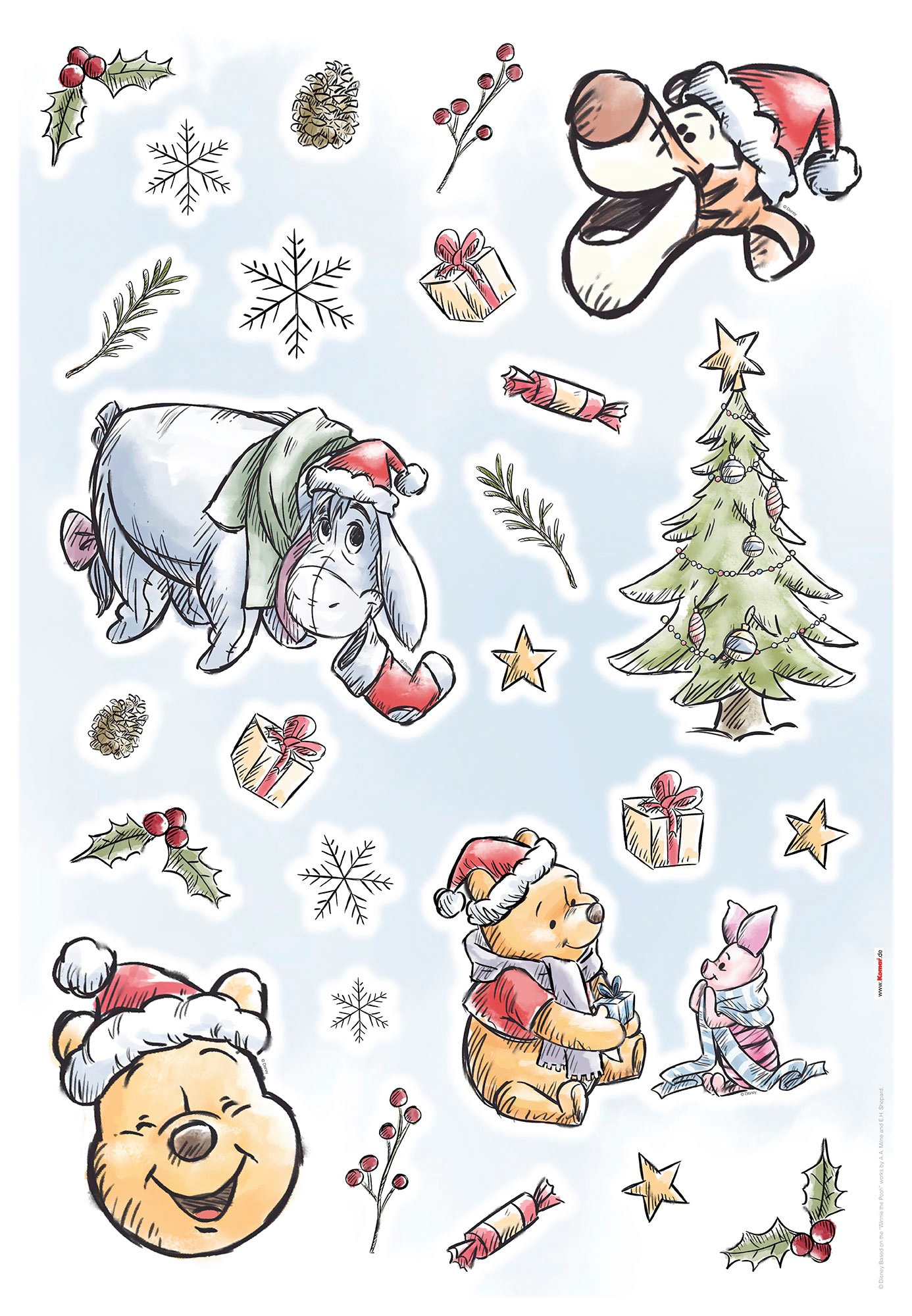 Komar Wandsticker "Winnie Pooh Christmas", 50x70 cm (Breite x Höhe), selbstklebendes Wandtattoo