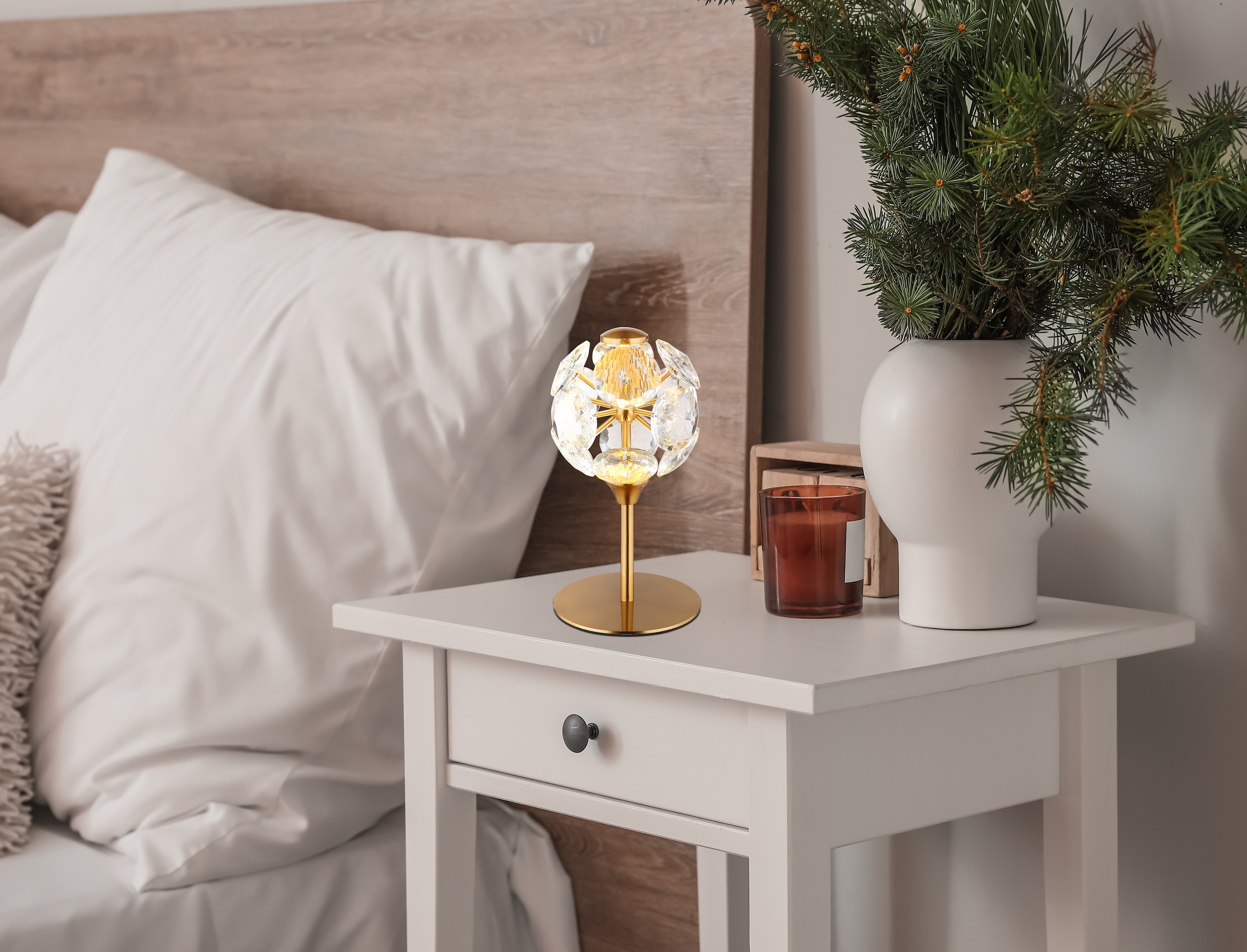 GLOBO LIGHTING LED Tischleuchte »VIRINA«, Leuchtmittel LED-Modul | LED fest integriert, Tischlampe/Kristalle/3000K/Wohnzimmer/Schlafzimmer/Flur