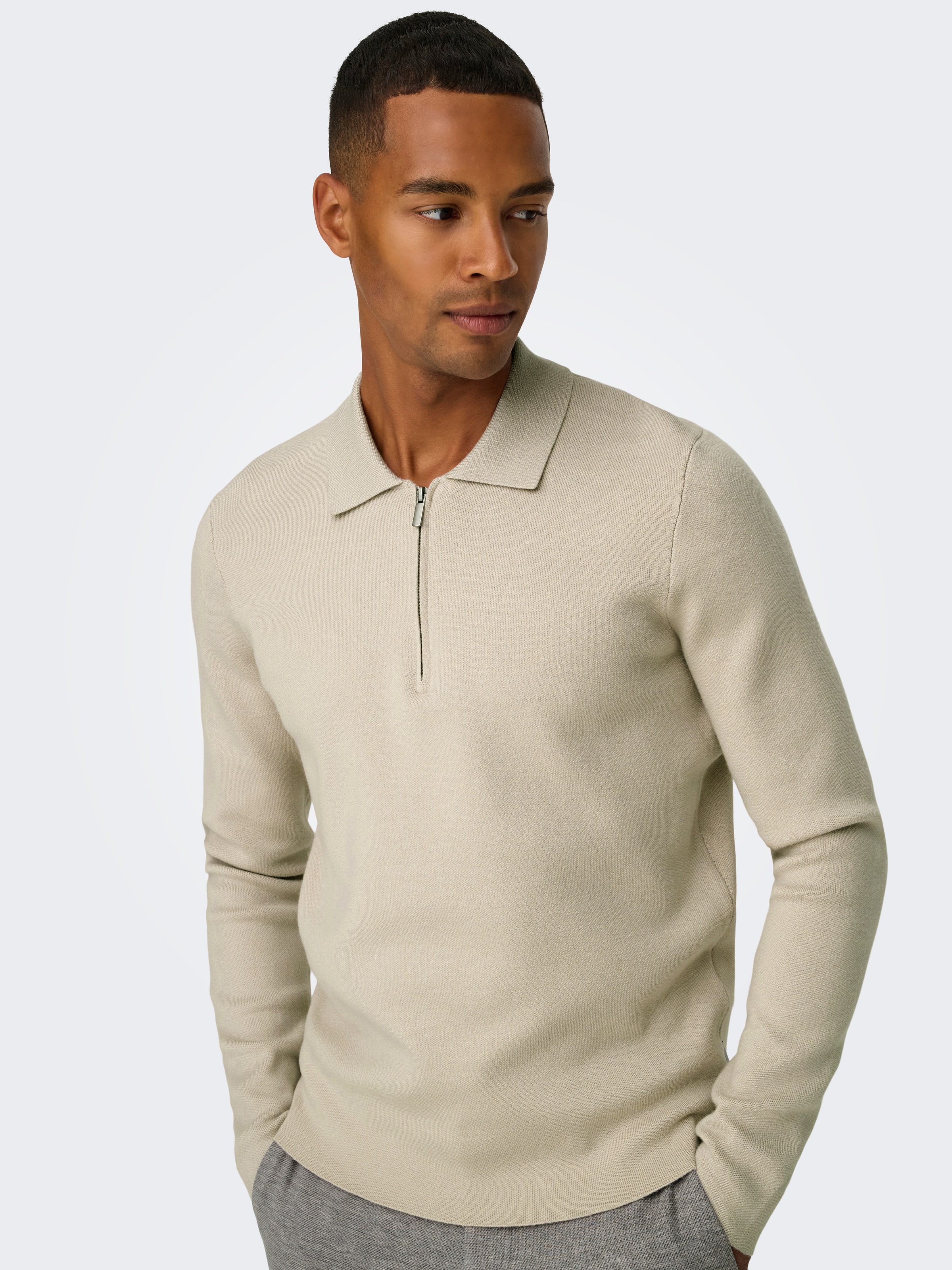 ONLY & SONS Polokragenpullover »ONSCOOPER REG LS 12 HALF ZIP POLO«