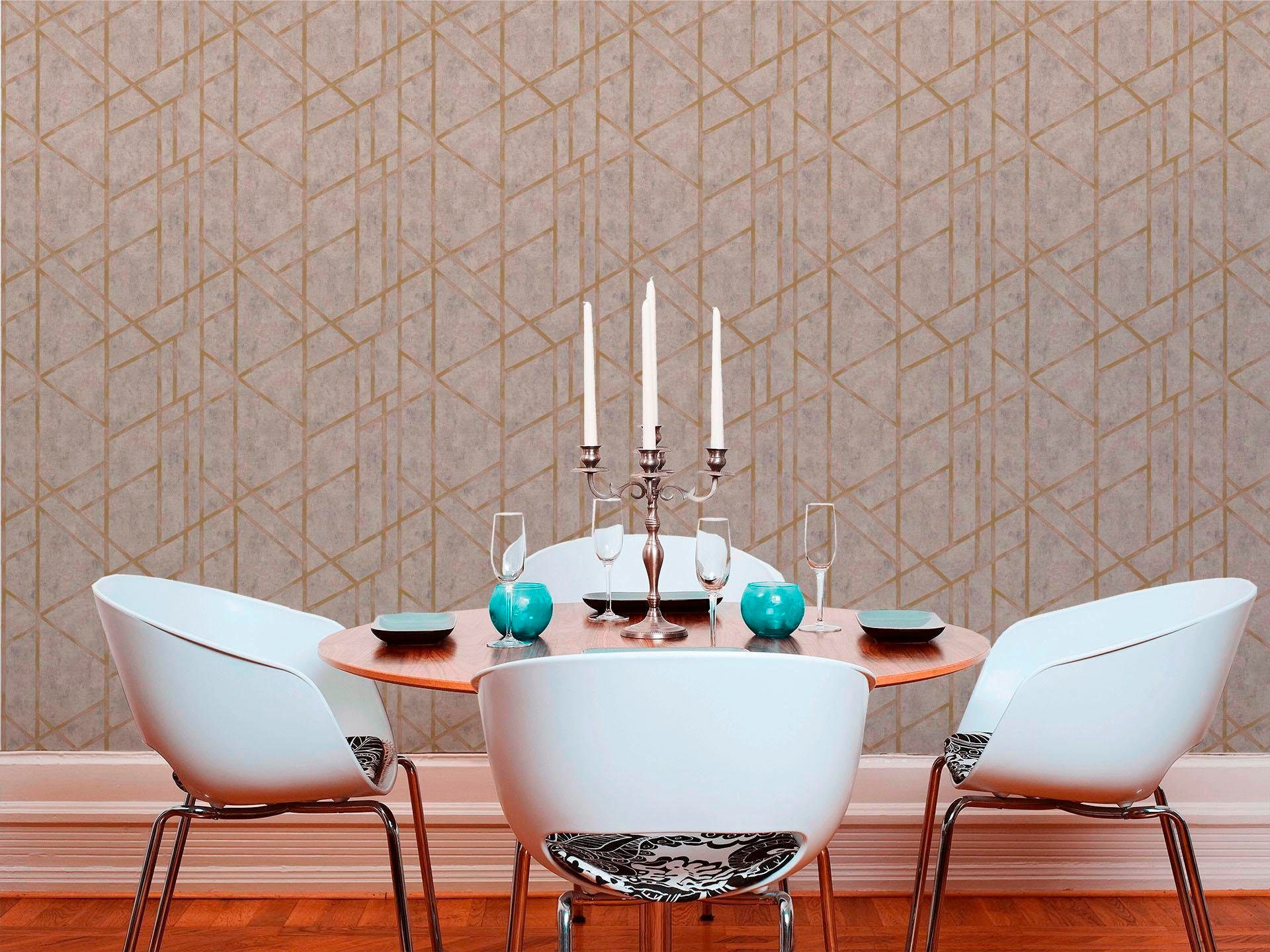 living walls Vliestapete »Metropolitan Stories Francesca Milano grafisch«, geometrisch-grafisch-Motiv, Grafik Tapete Geometrisch Metallic Tapeten Wohnzimmer Schlafzimmer