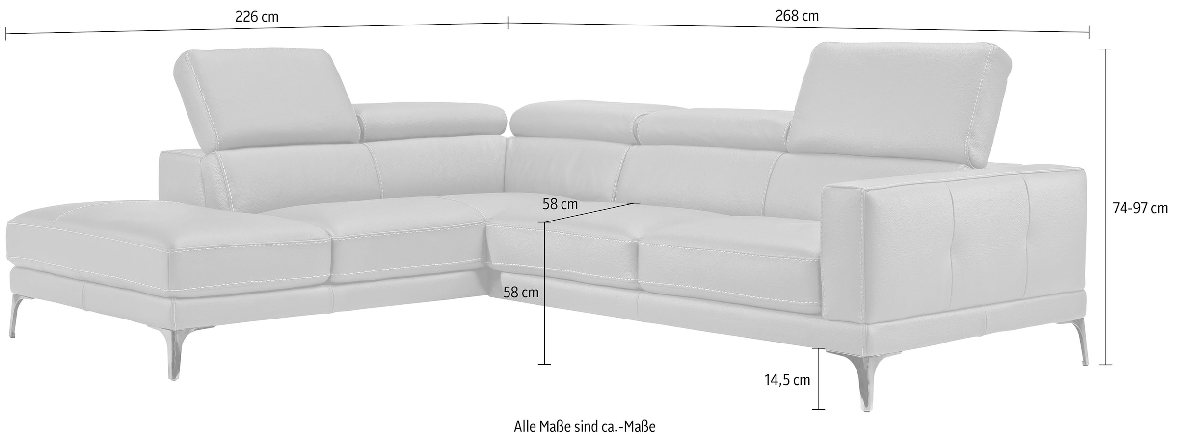 Egoitaliano Ecksofa »Claudie, Designsofa mit extrakomfortablem Sitzkomfort«, Inkl. Kopfteilverstellung, L-Form