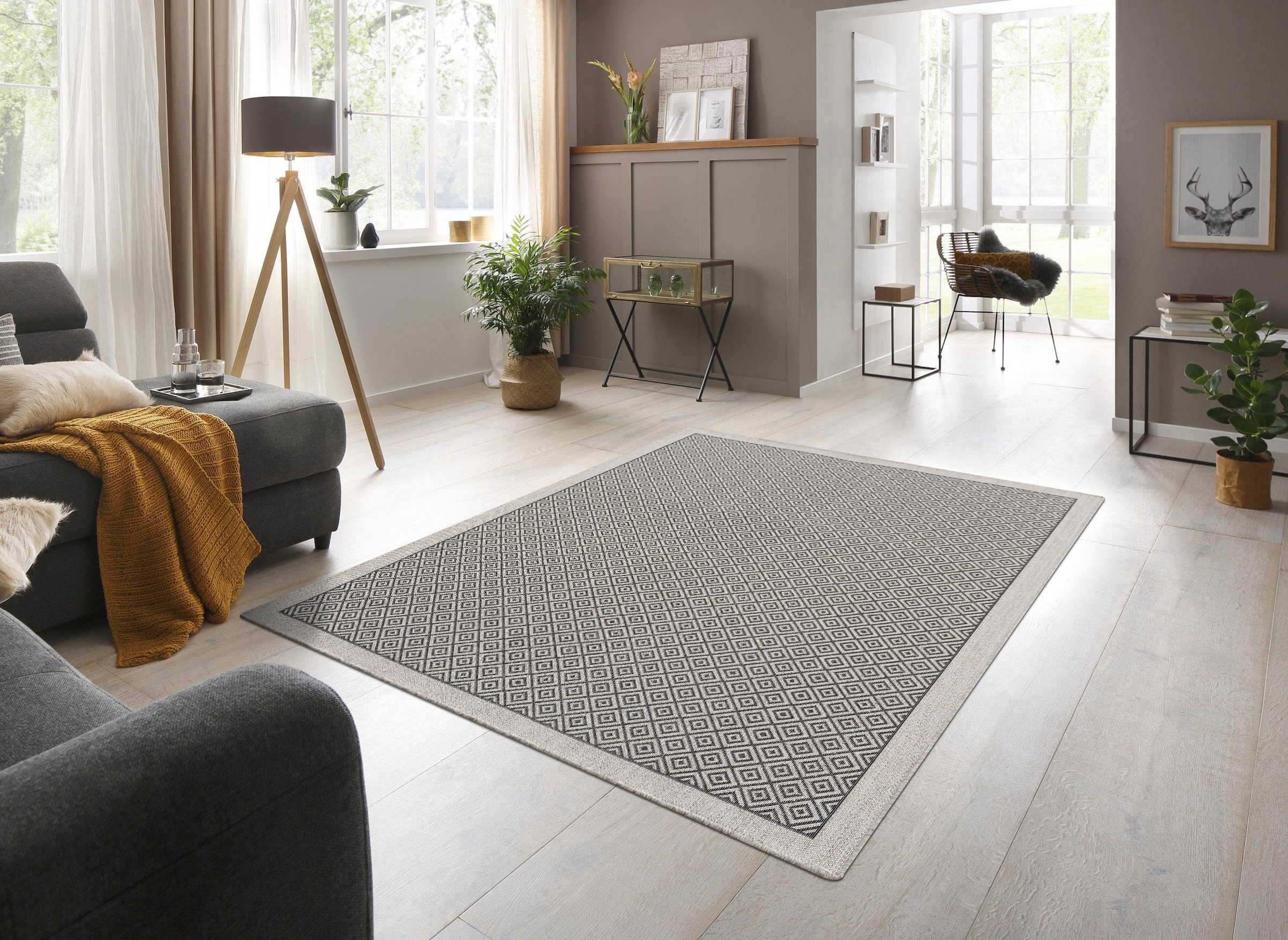 andas Teppich »Aliza«, rechteckig, 8 mm Höhe, mit Bordüre,Rauten-Design, wetterfest & UV-beständig, Outdoor geeignet
