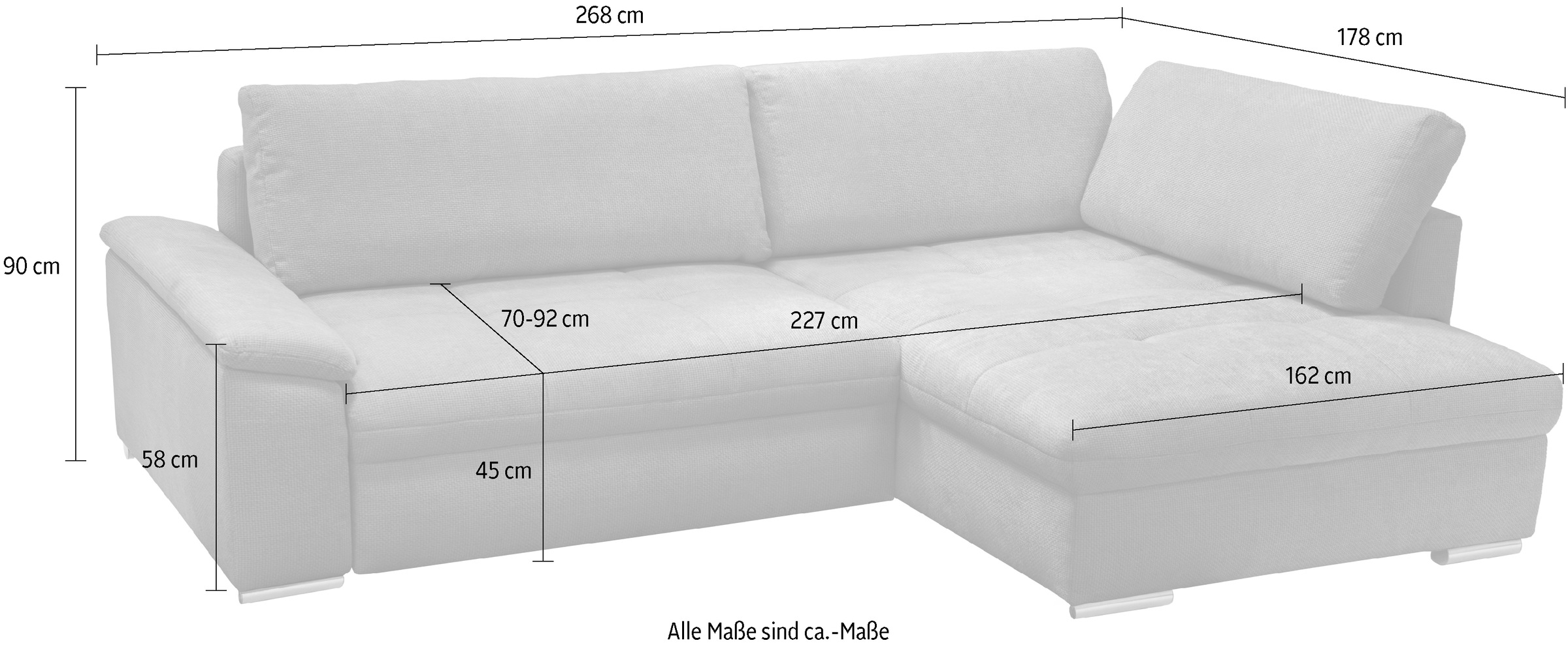 exxpo - sofa fashion Ecksofa »Casa Grande inkl. Bettfunktion, Bettkasten, OTTOs Choice, bequem«, L-Form, guter Sitzkomfort, grioße Liegefläche