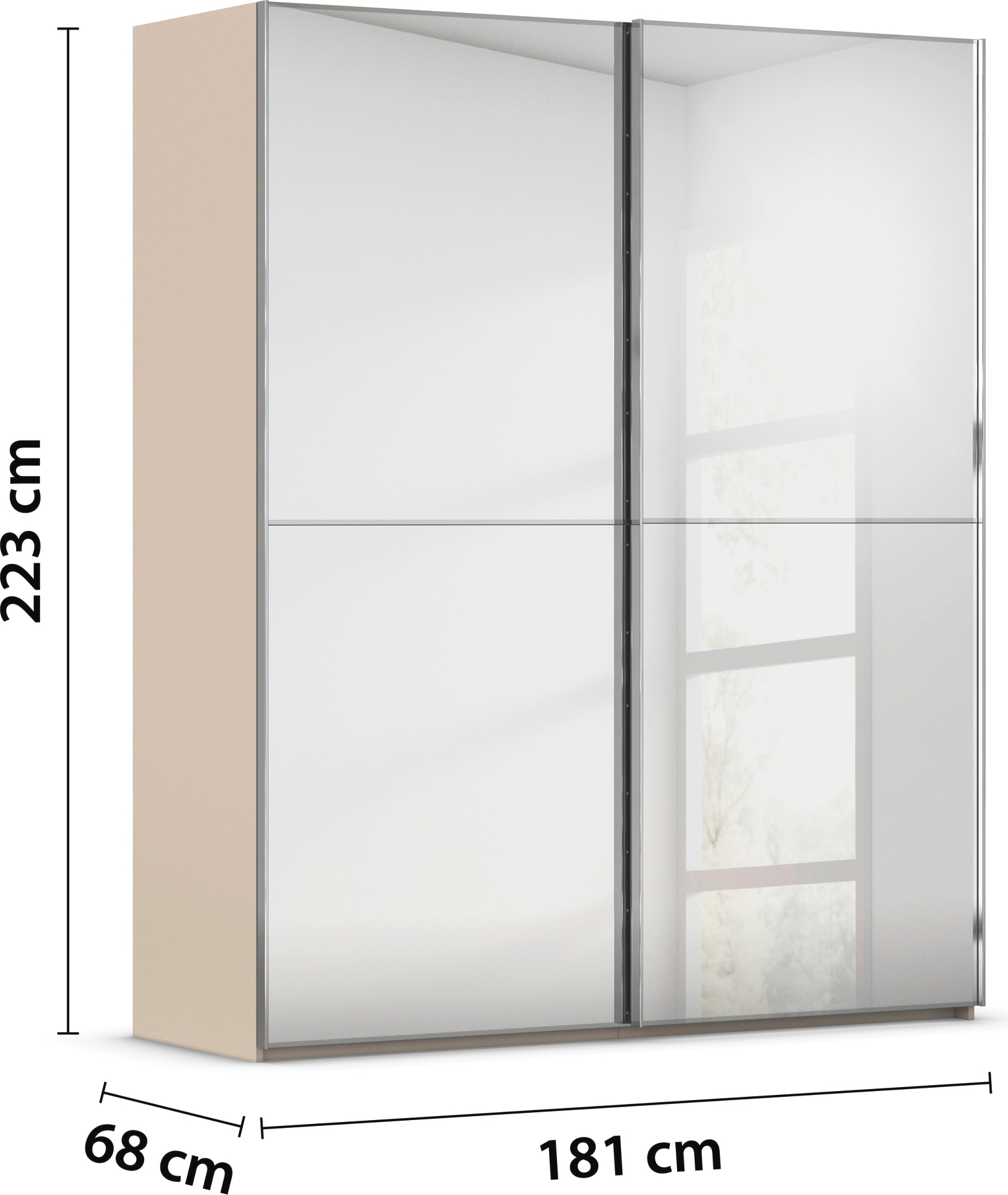 rauch Schwebetürenschrank »Kleiderschrank Schrank Garderobe Schlafzimmerschrank SCALE-DUO« edle zweigeteilte Türen Spiegelfront und 3 Zierleisten MADE IN GERMANY
